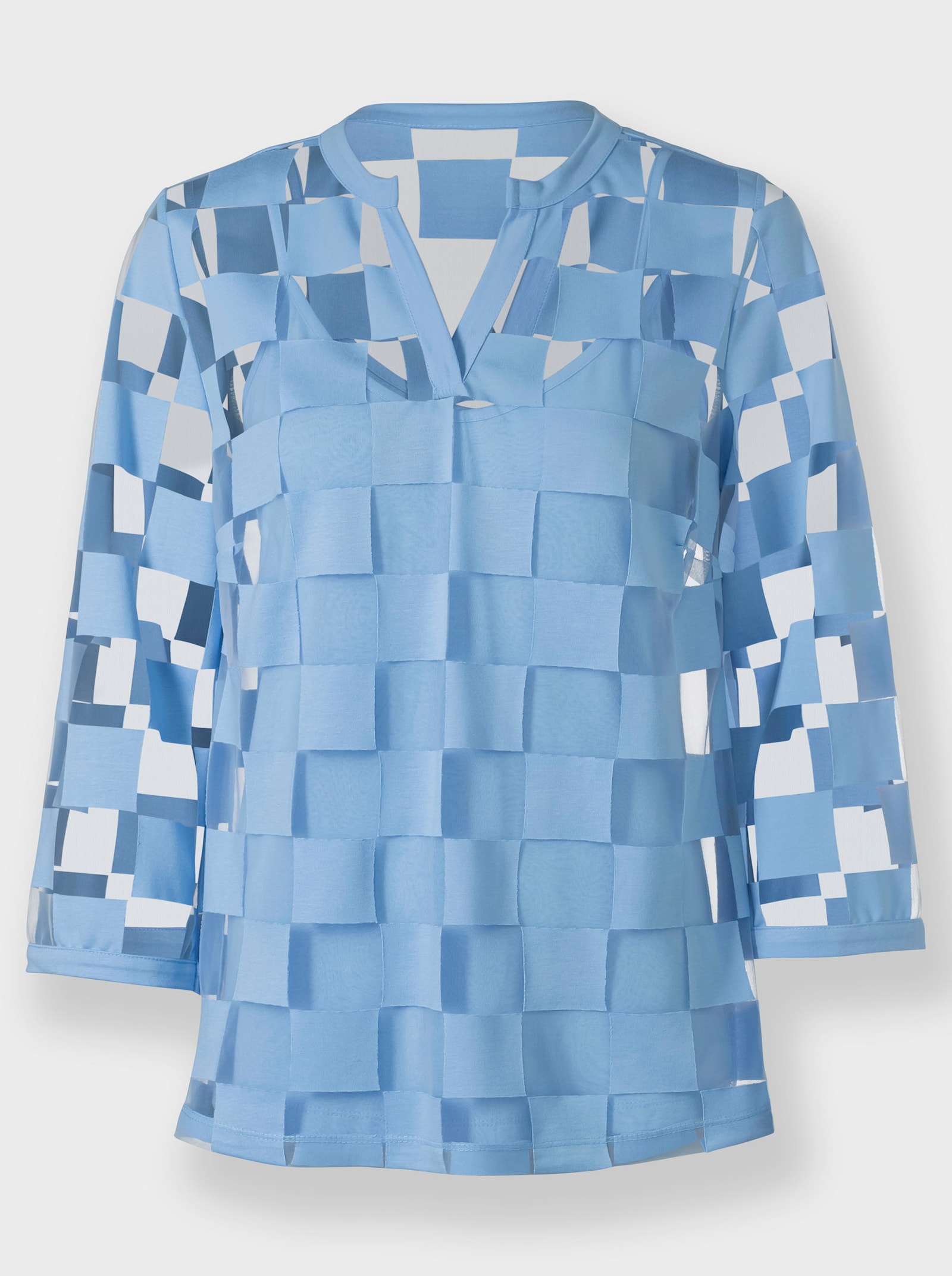 heine 3/4-Arm-Shirt mit Ausbrenner-Optik - himmelblau-kariert