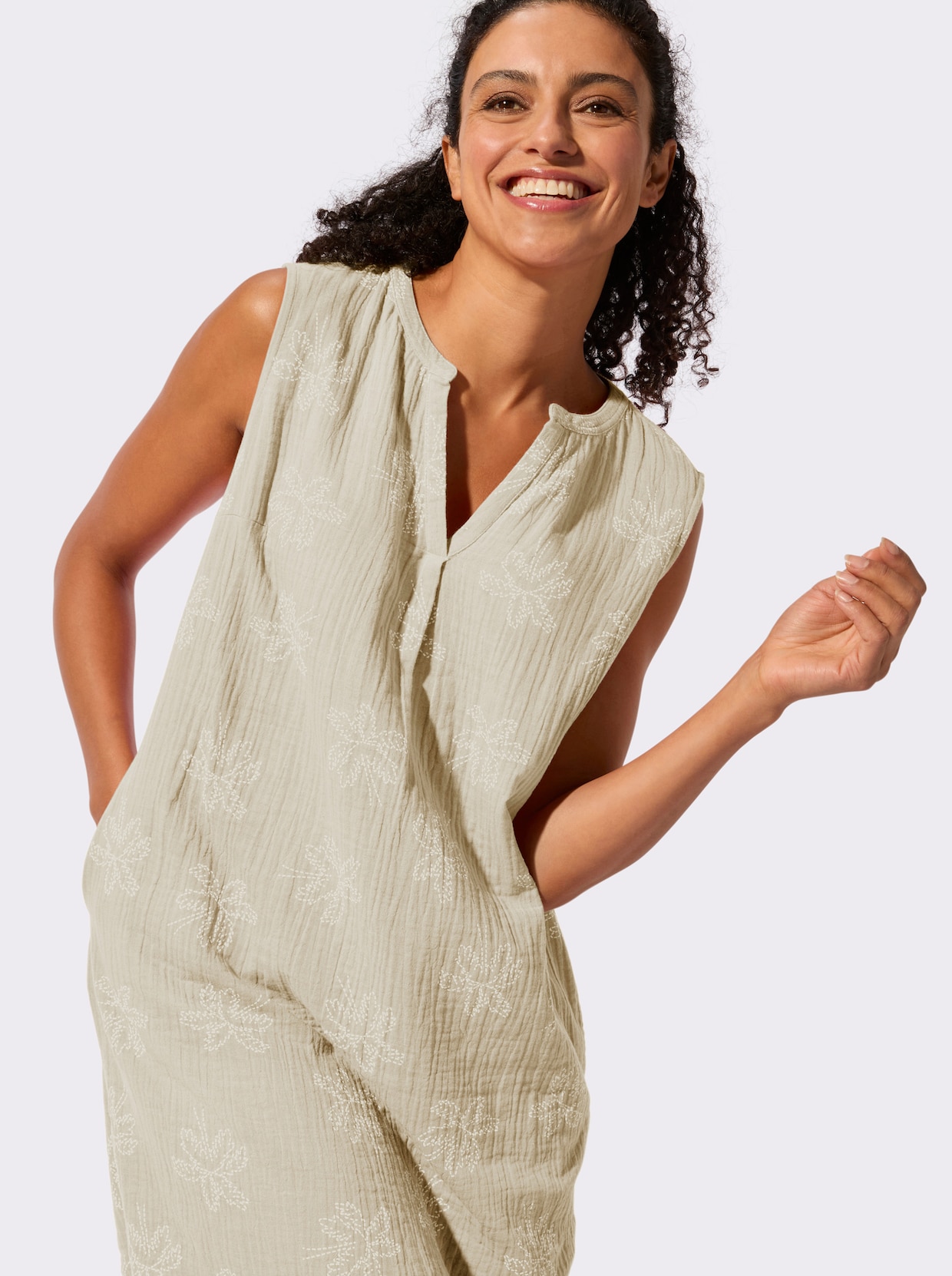 Baumwollkleid - sand-ecru