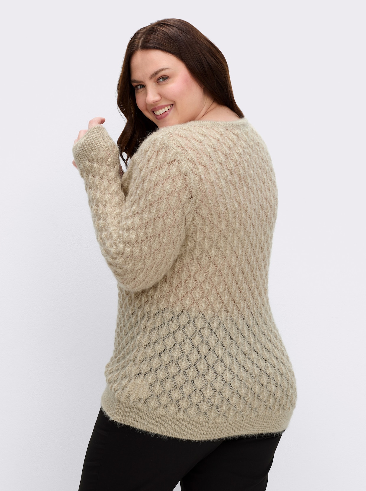 Ajourpullover mit Ketten-Applikation - sand