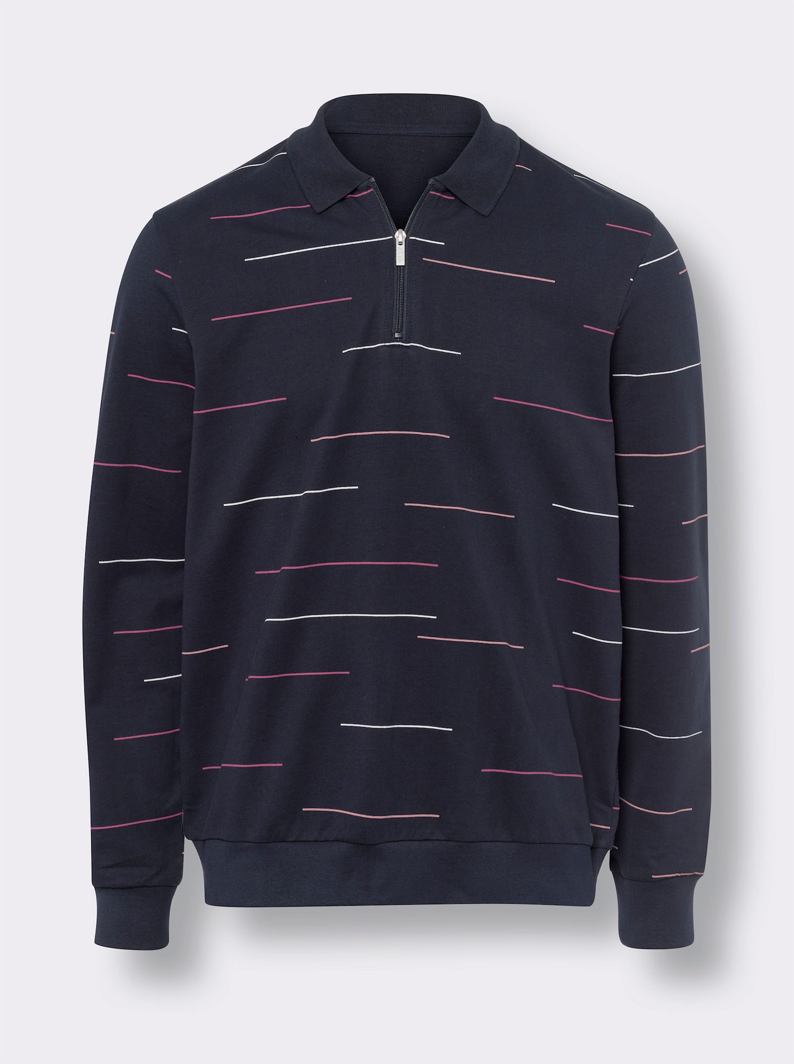 Sweatshirt im Ringel-Look - marine-bedruckt