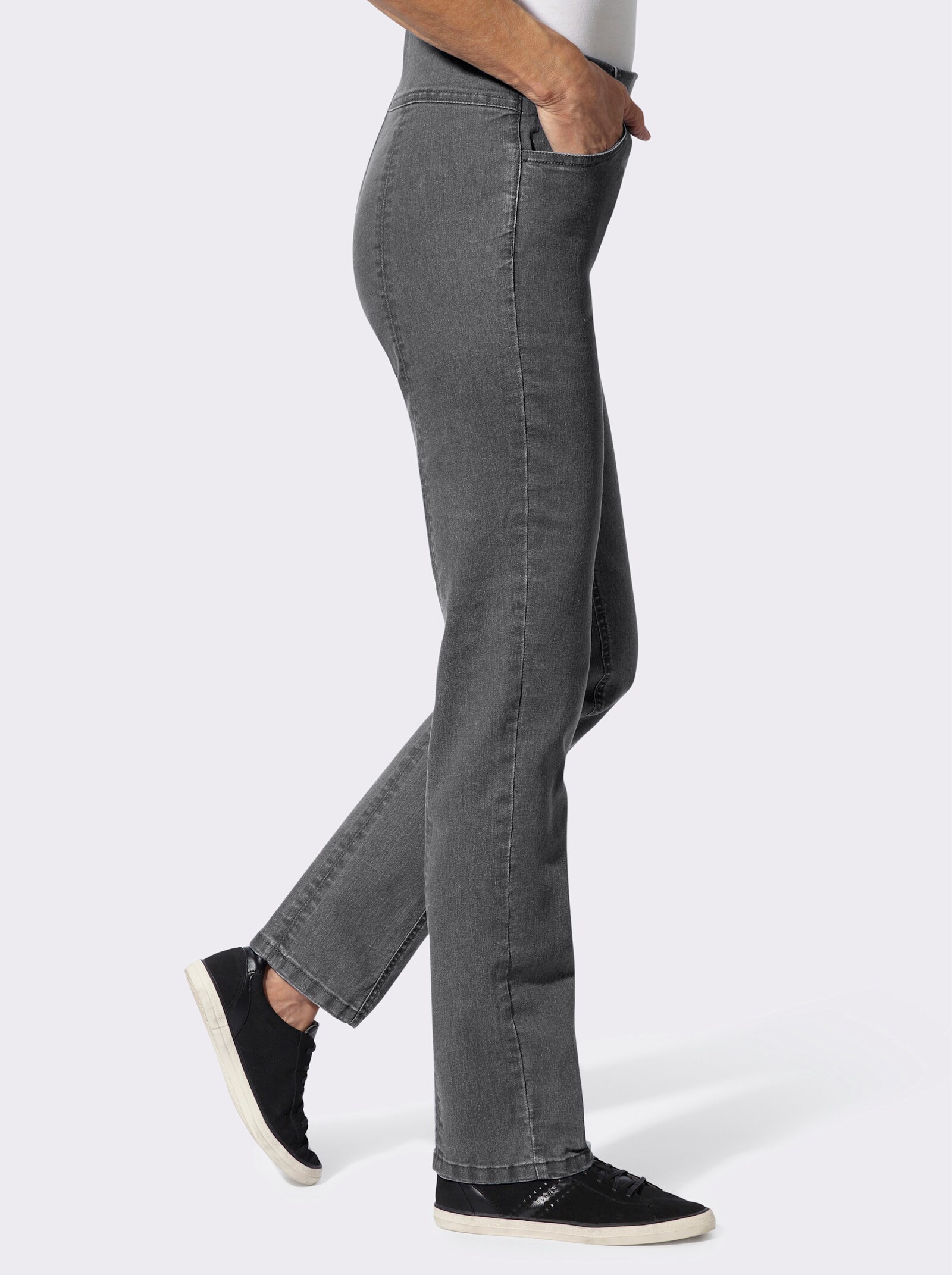 Jeans mit Teilungsnähten hinten - grey-denim