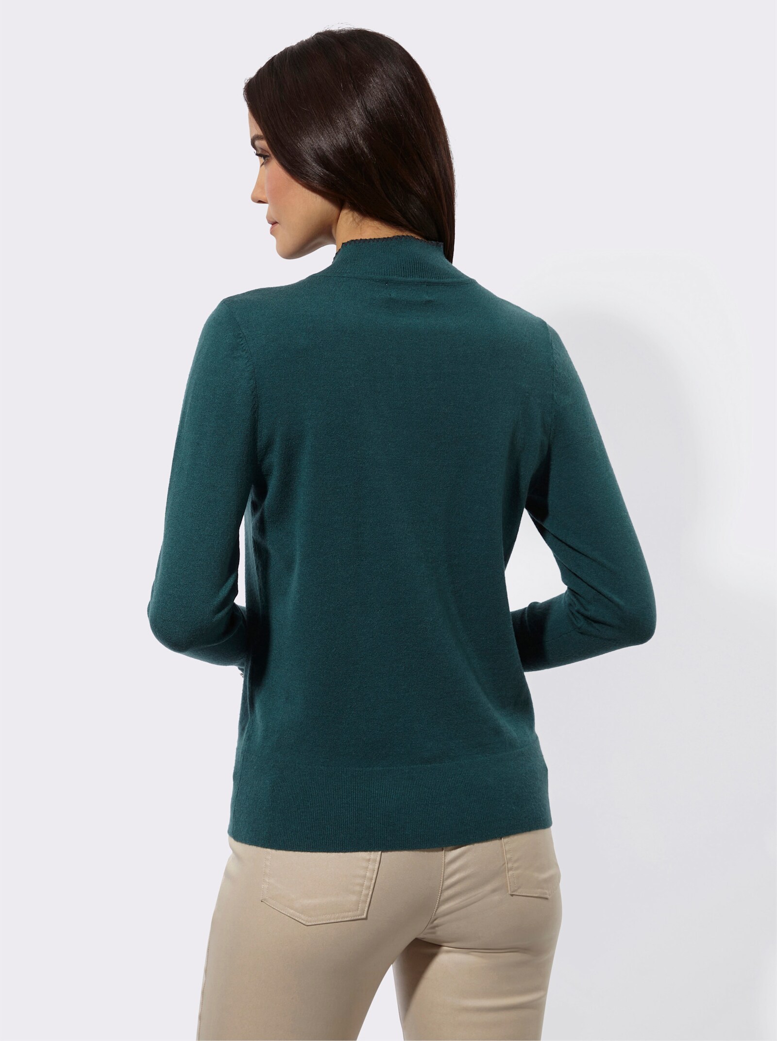 Stehkragenpullover mit modischer Schluppe - petrol