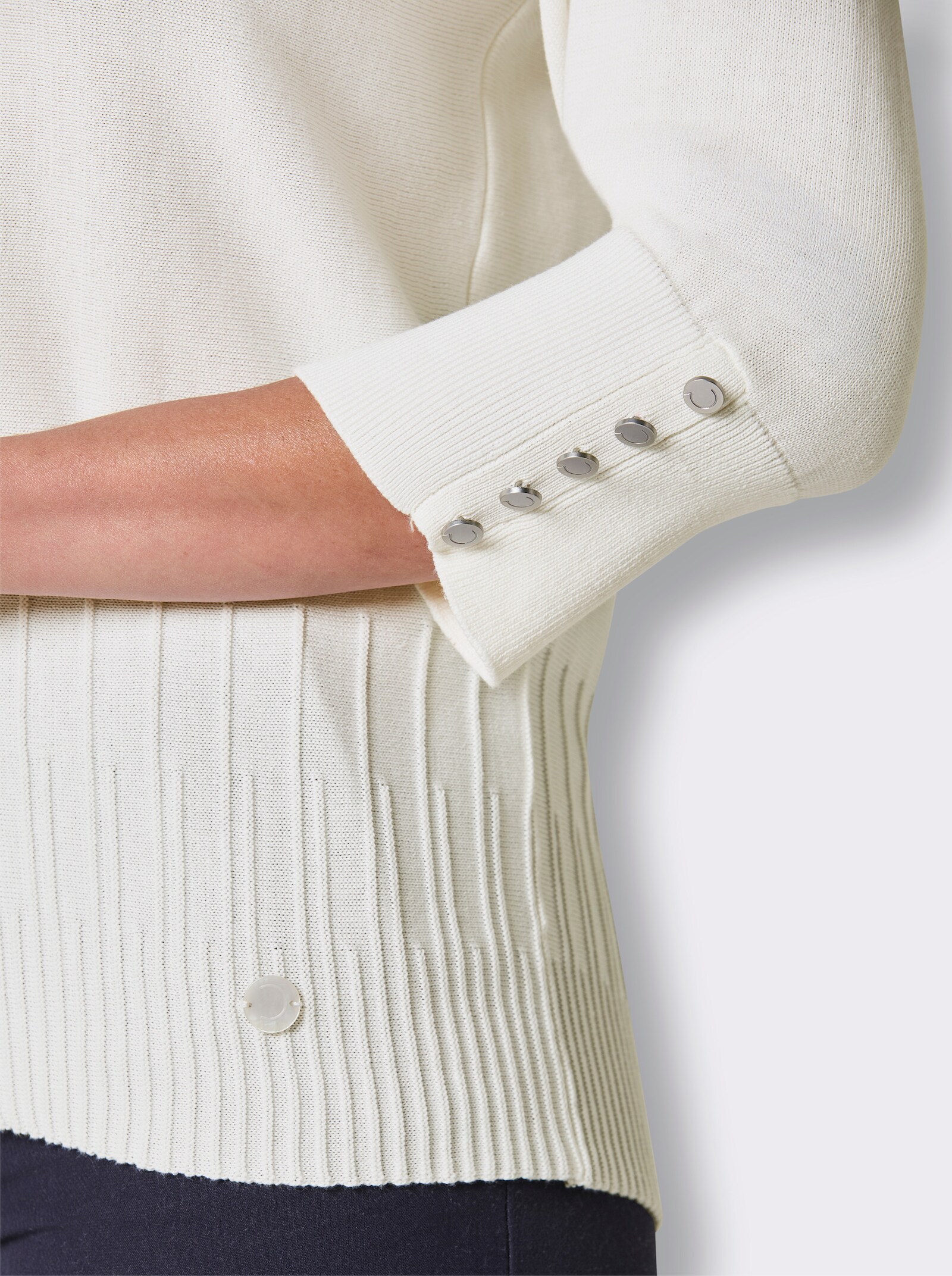 CREATION L PREMIUM Polopullover aus Querstrick - ecru