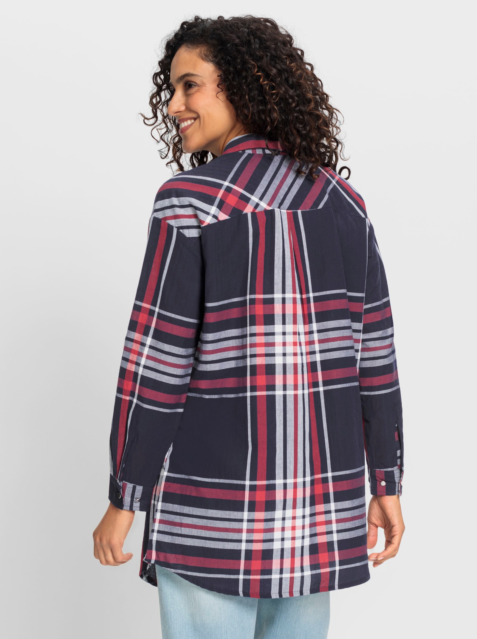 Baumwollbluse im Karomuster - marine-rot-gemustert