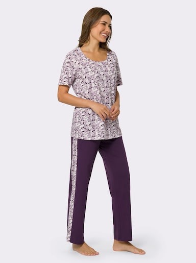 Schlafanzug mit bedruckten Galonstreifen - flieder-traube-bedruckt