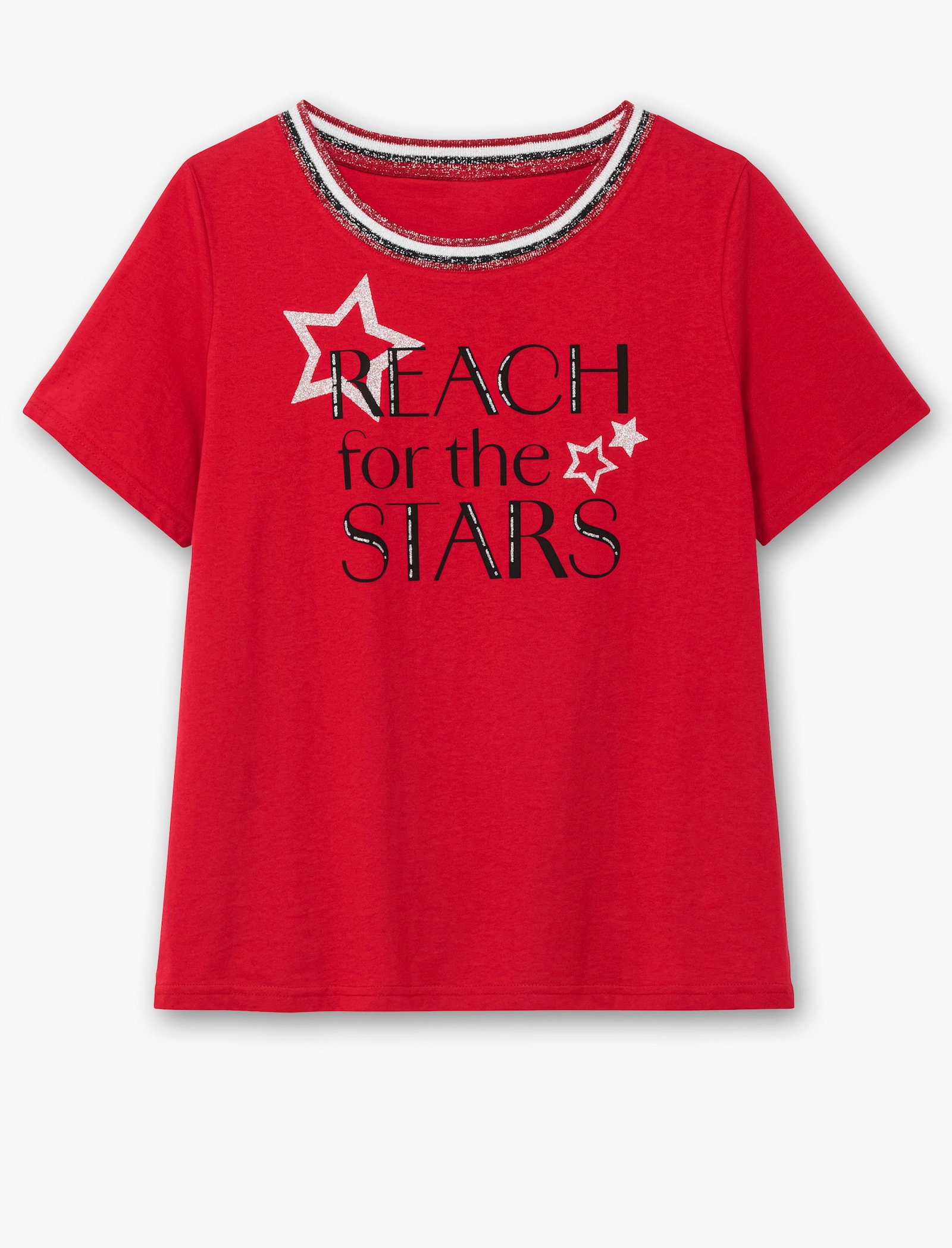 Kurzarmshirt mit Glanz-Details - rot-schwarz