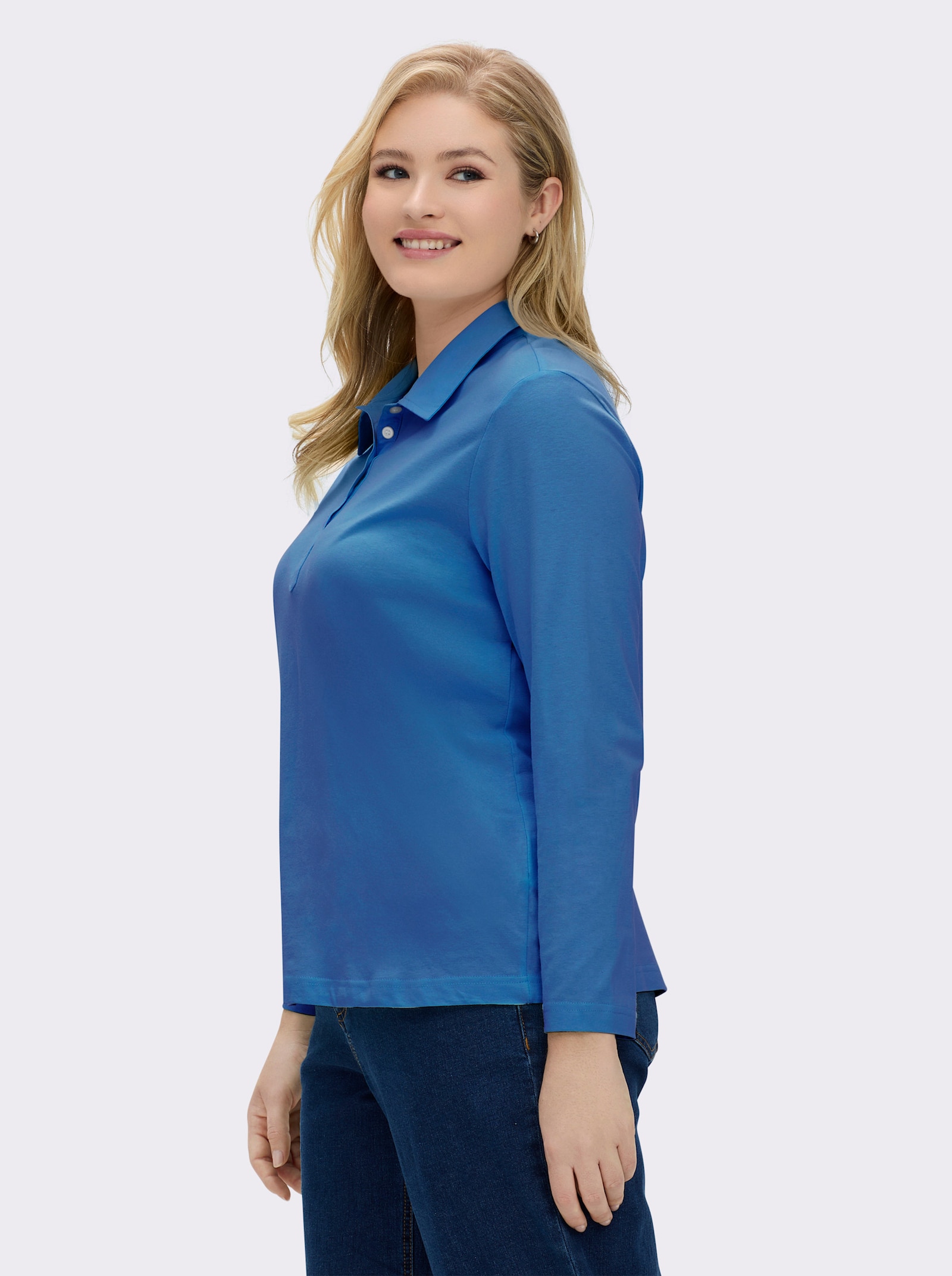 Langarm-Poloshirt in reiner Baumwoll-Qualität - blau