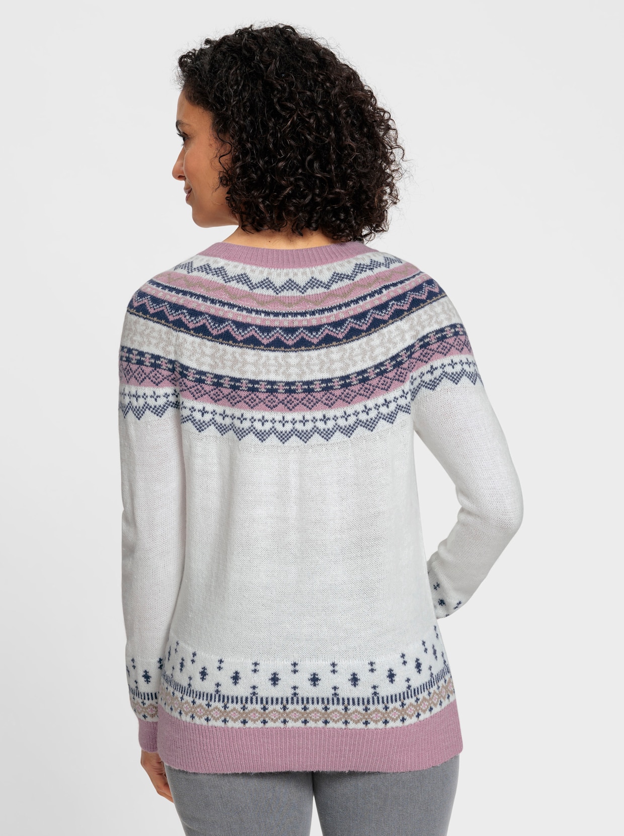 Norwegerpullover - ecru-mauve-gemustert