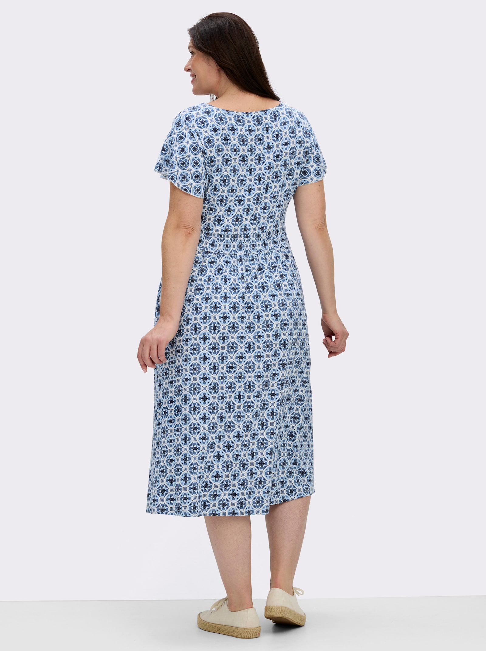 Jerseykleid im Druck-Dessin - jeansblau-ecru-bedruckt