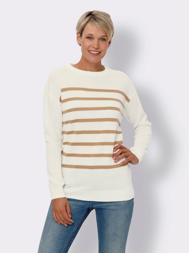 Strickpullover im Ringel-Dessin - ecru-camel-geringelt