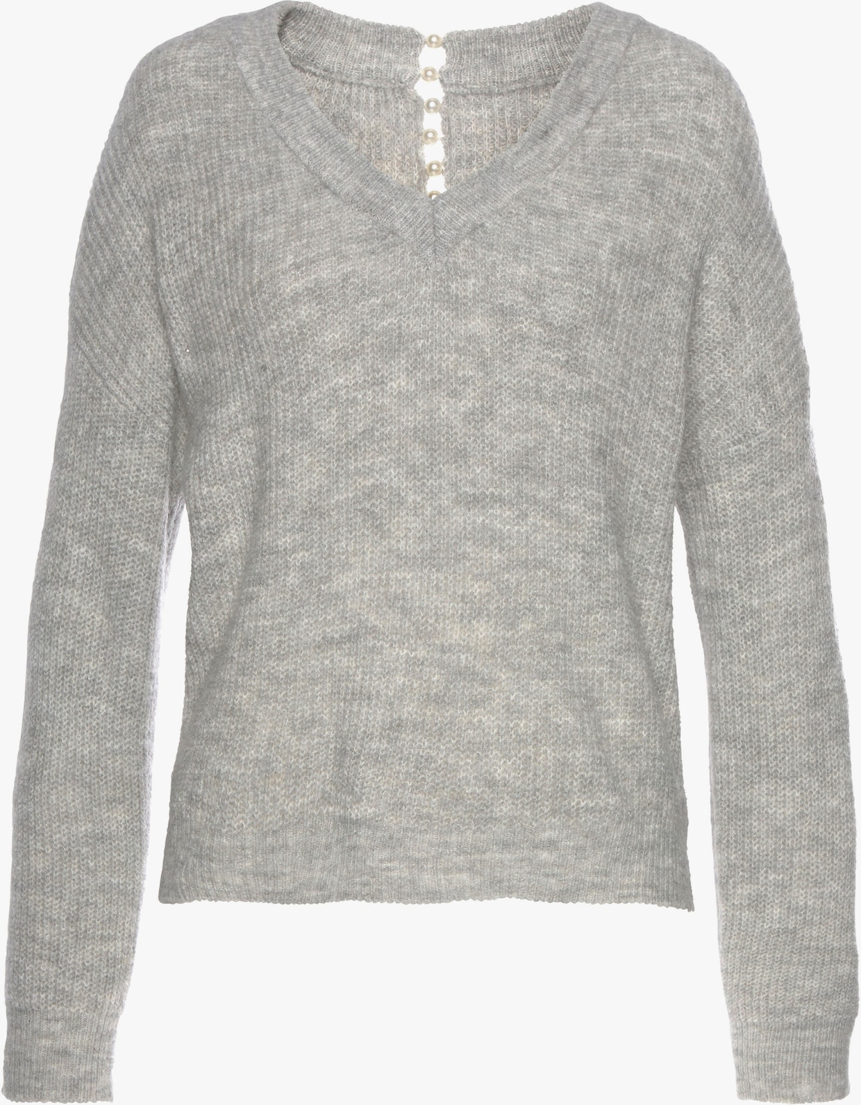 LASCANA Pullover met V-hals - grijs gemêleerd