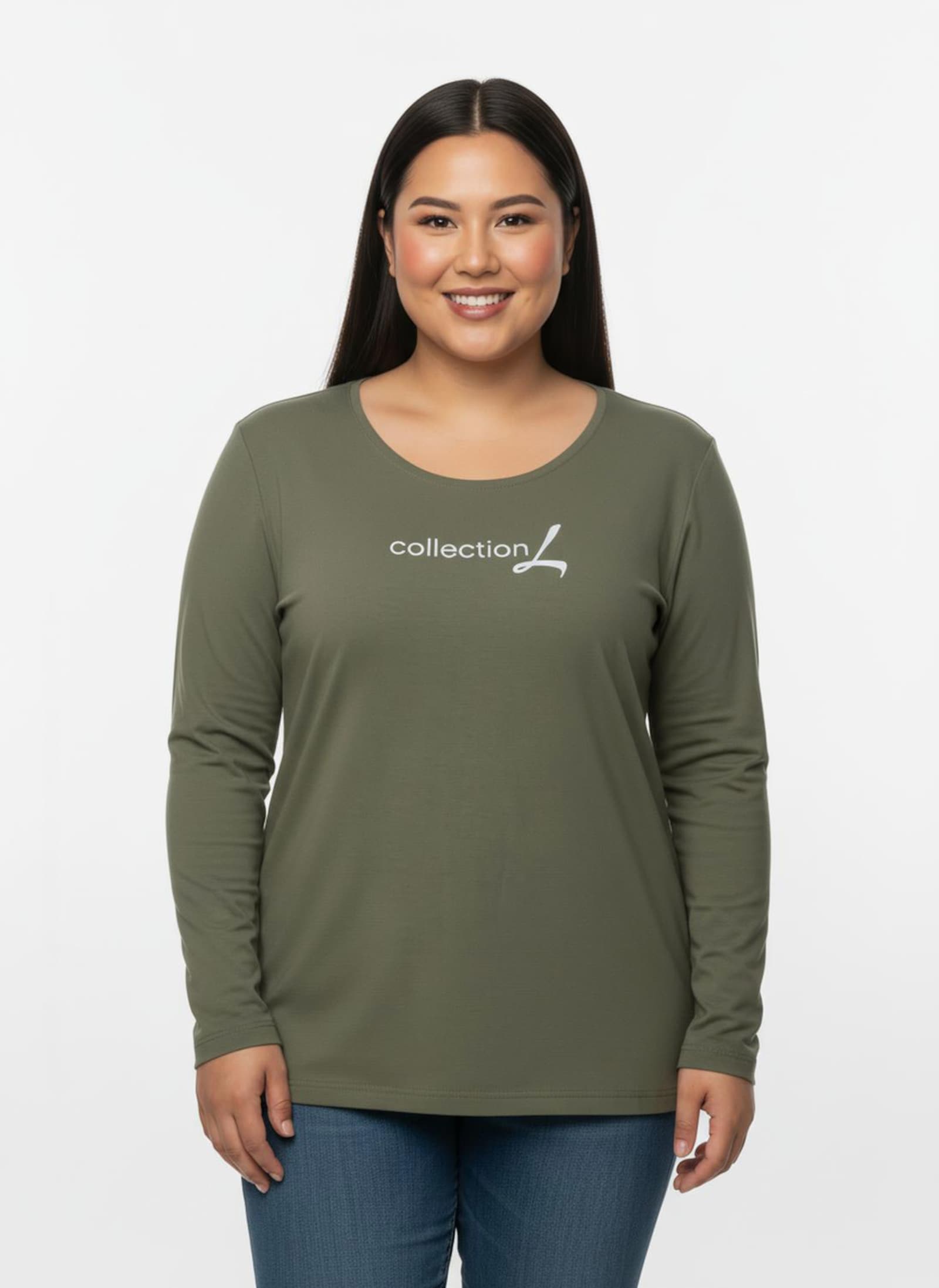 Langarmshirt mit Schriftzug - khaki