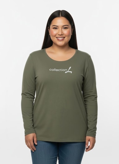 Langarmshirt mit Schriftzug - khaki