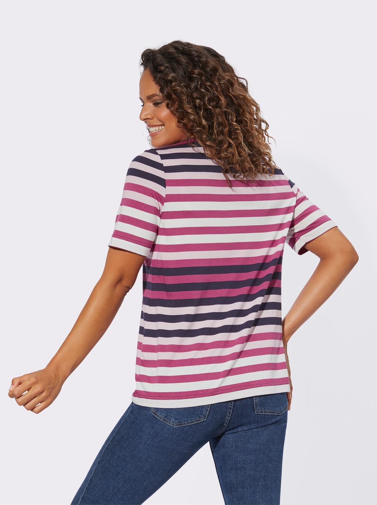 Shirt met korte mouwen - roze/marine gestreept