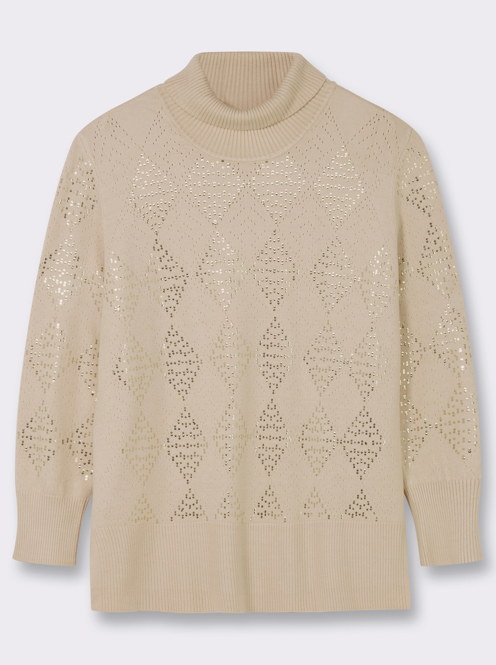 sheego Rollkragenpullover mit Pailletten-Details - elfenbein