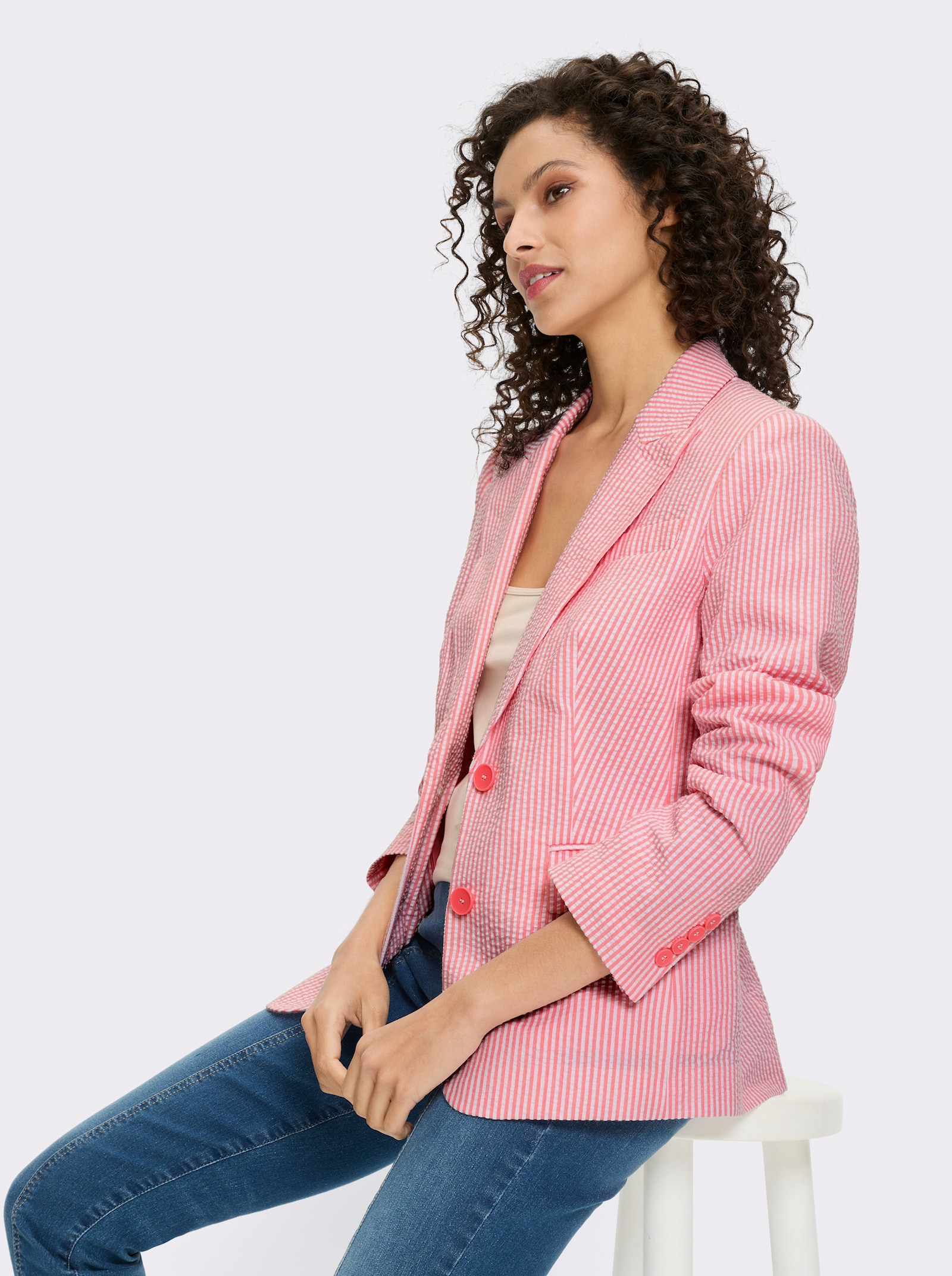 heine Blazer aus Seersucker - flamingo-weiß-gestreift