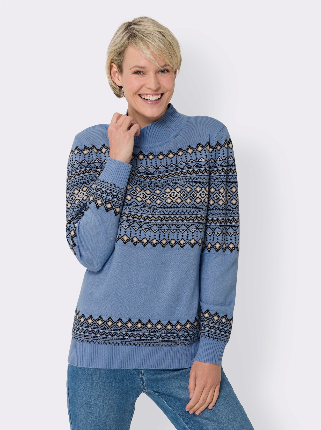 Norwegerpullover - bleu-schwarz-gemustert