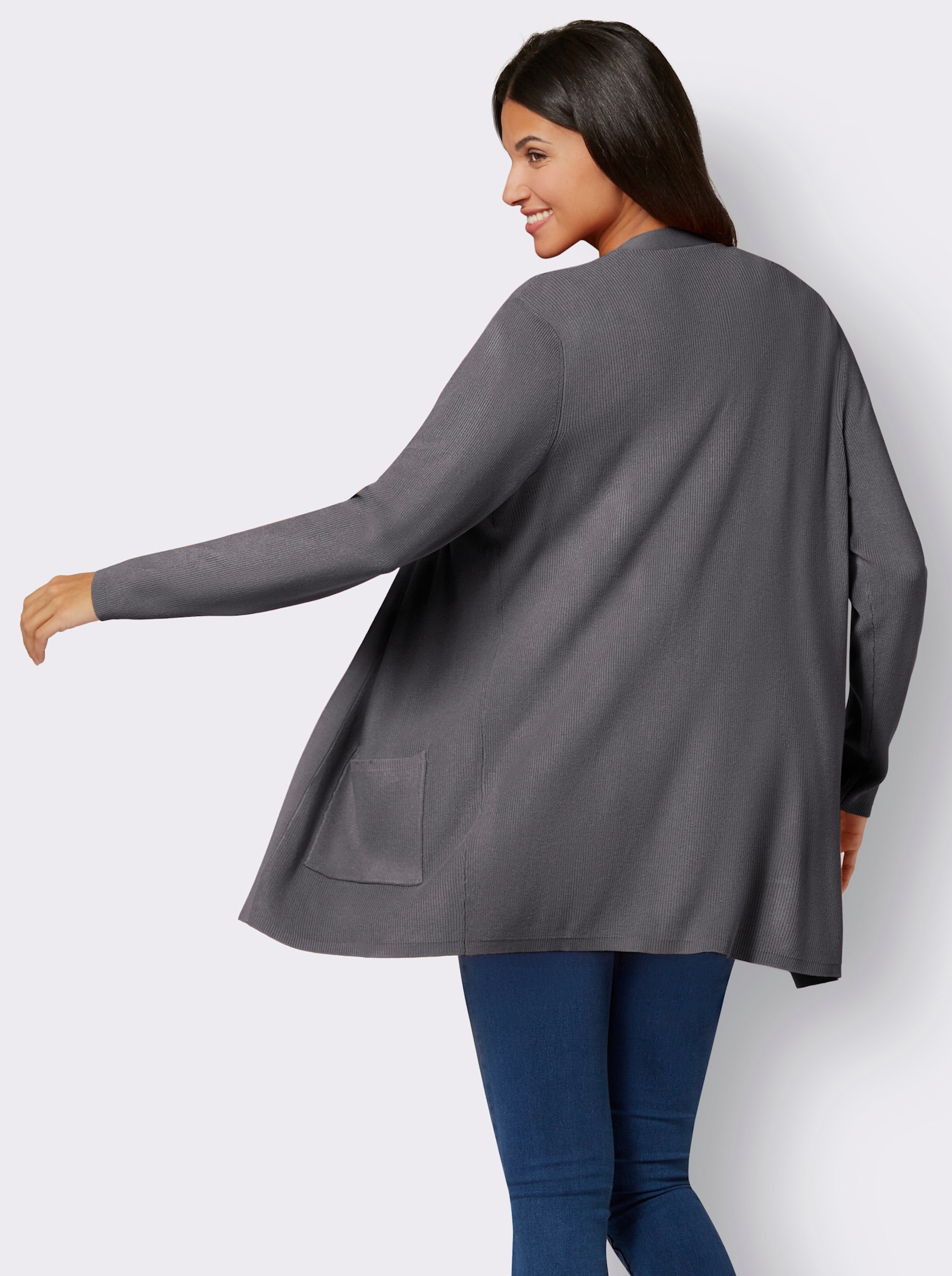 Longstrickjacke in Viskose-Qualität - anthrazit