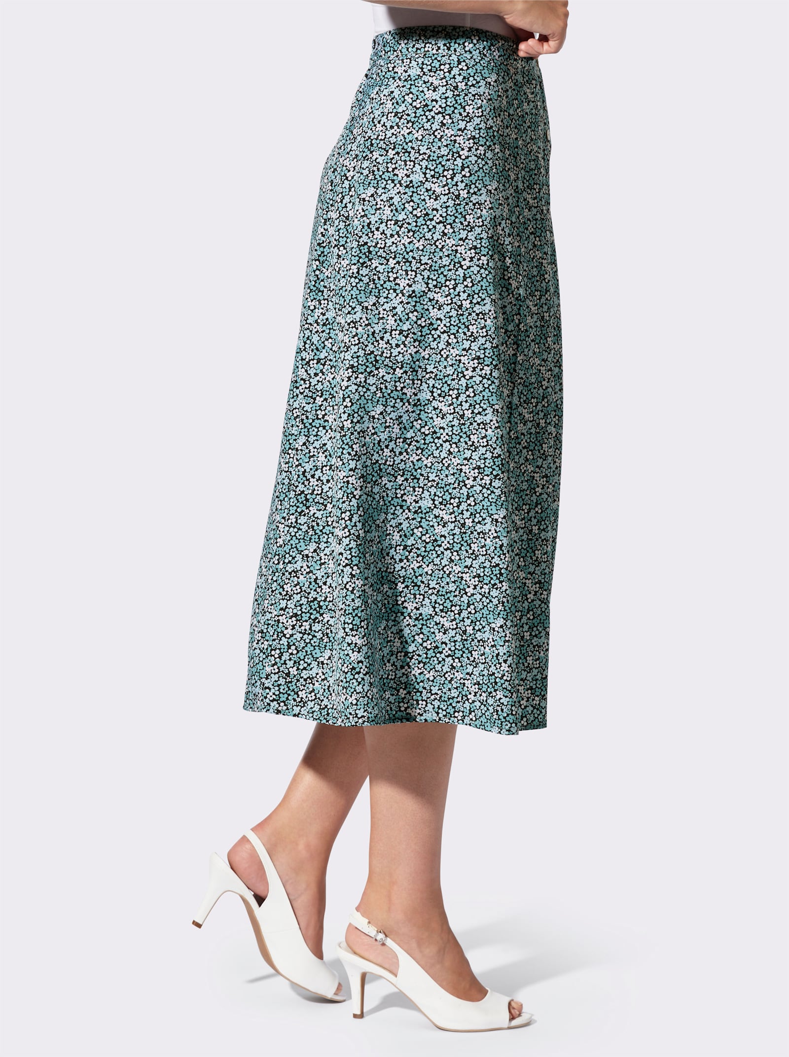 Schlupfrock mit Zierknopfleiste - ozean-weiß-bedruckt