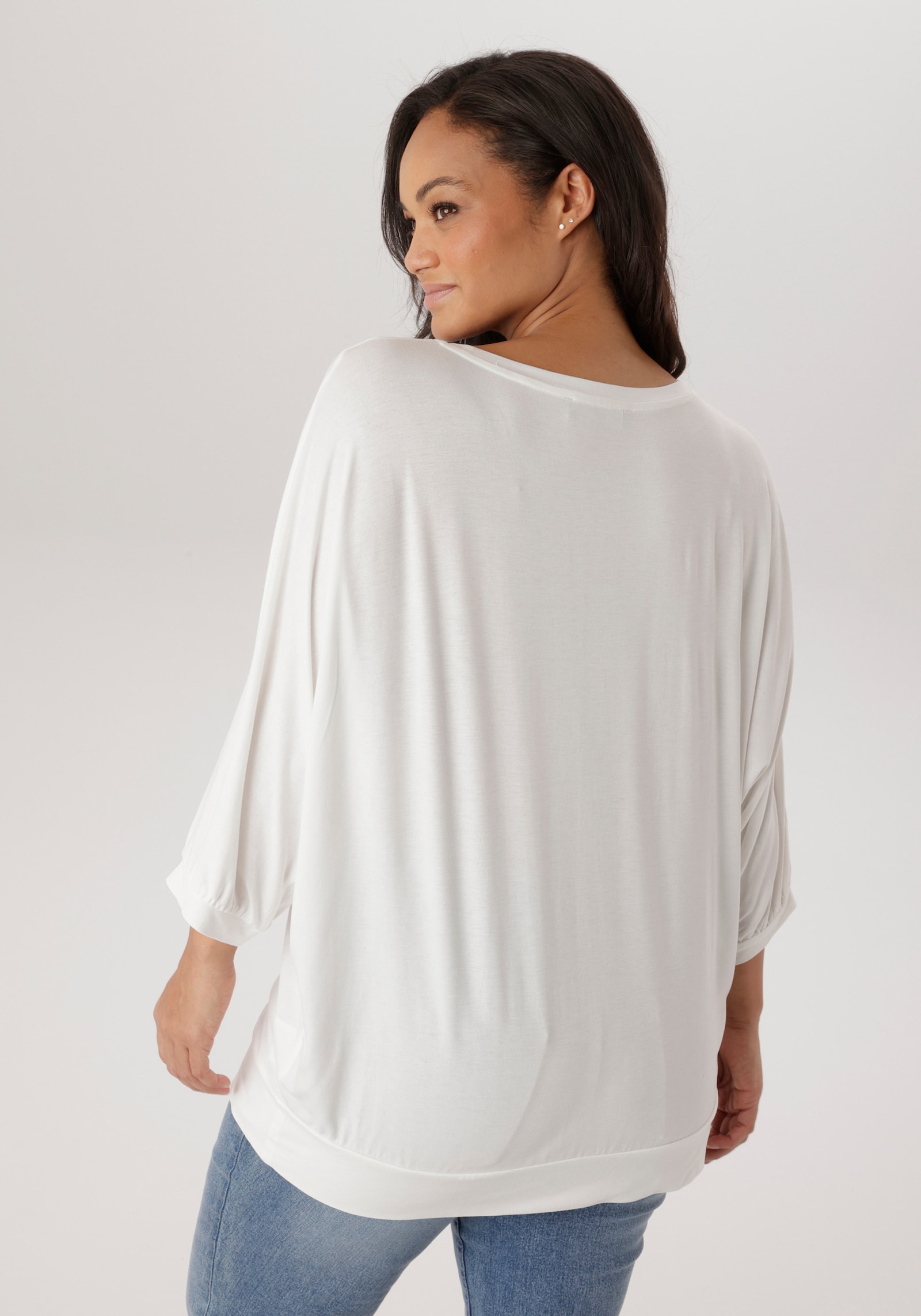 Aniston PLUS Fledermausshirt - weiß-blau
