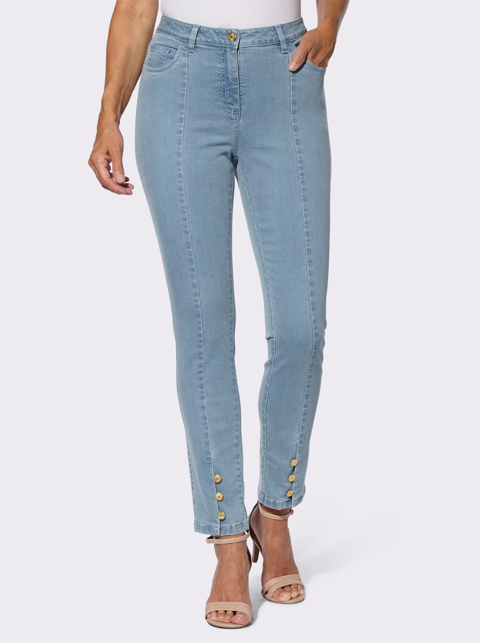 5-pocketjeans met goudkleurige knopen - blue-bleached
