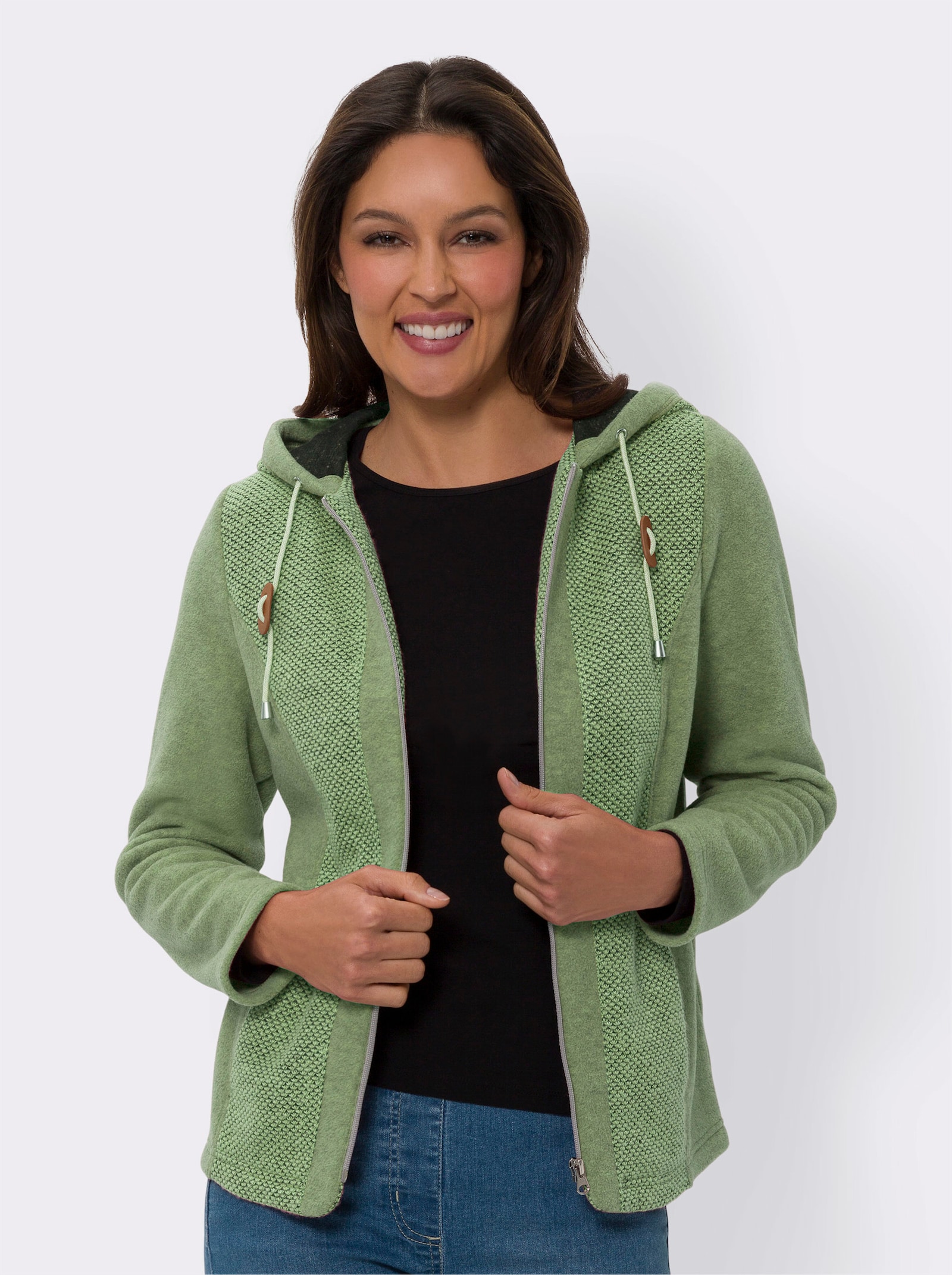 Jacke mit Strickfleece-Einsätzen - reseda