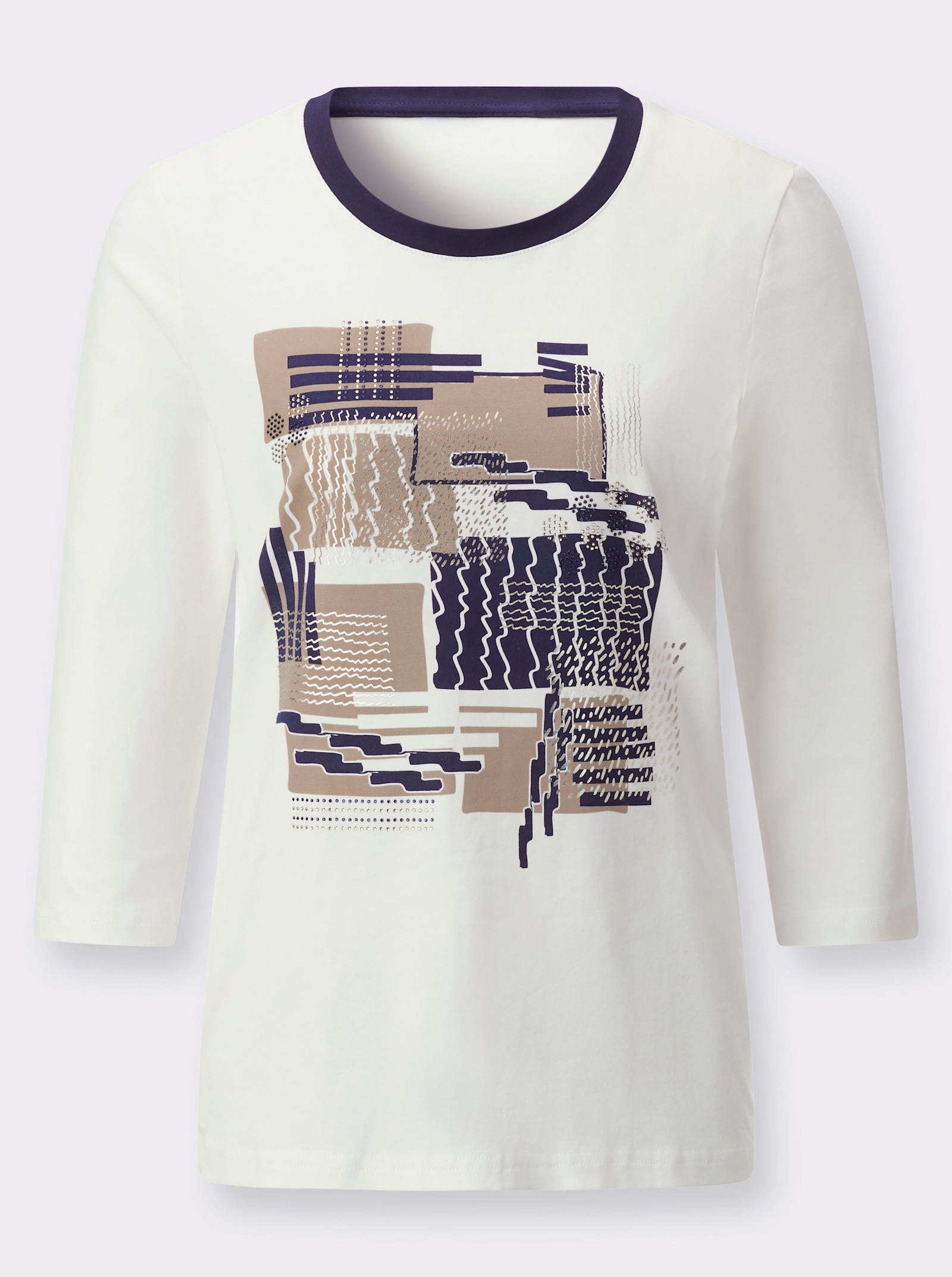 Rundhalsshirt mit platziertem Druck - ecru-marine-bedruckt