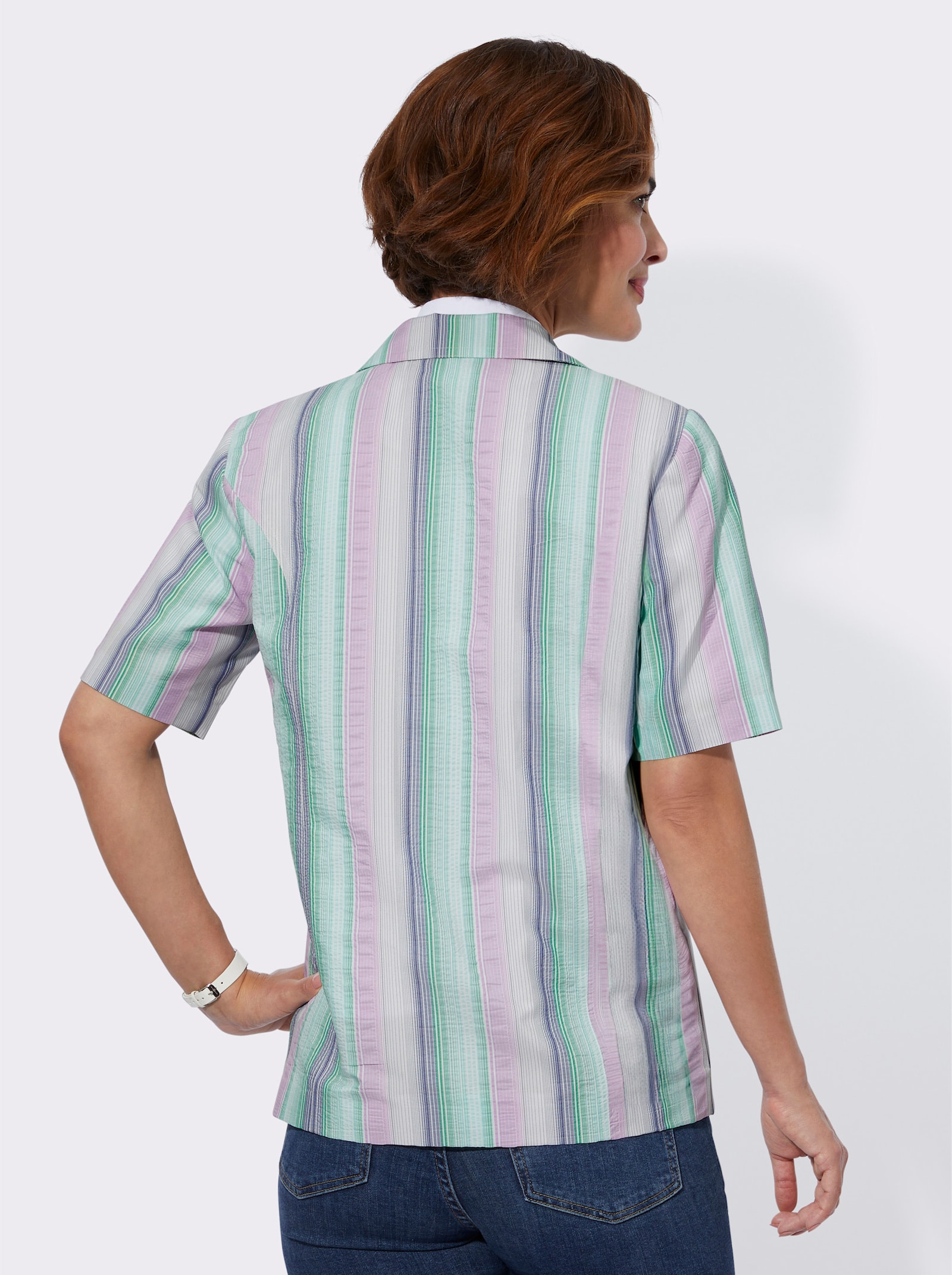 Blusenblazer in Seersucker-Qualität - orchidee-jeansblau-gestreift