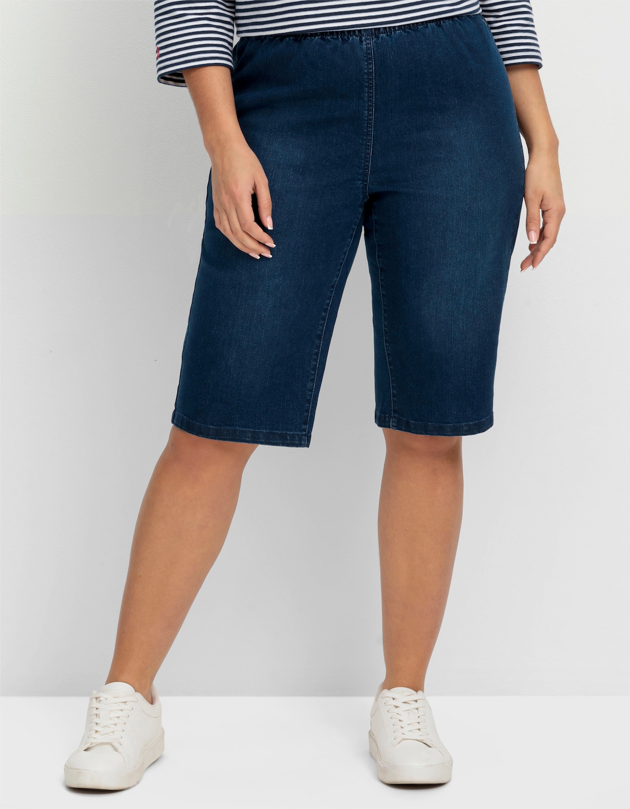sheego Jeansbermuda - blue denim + dark blue denim