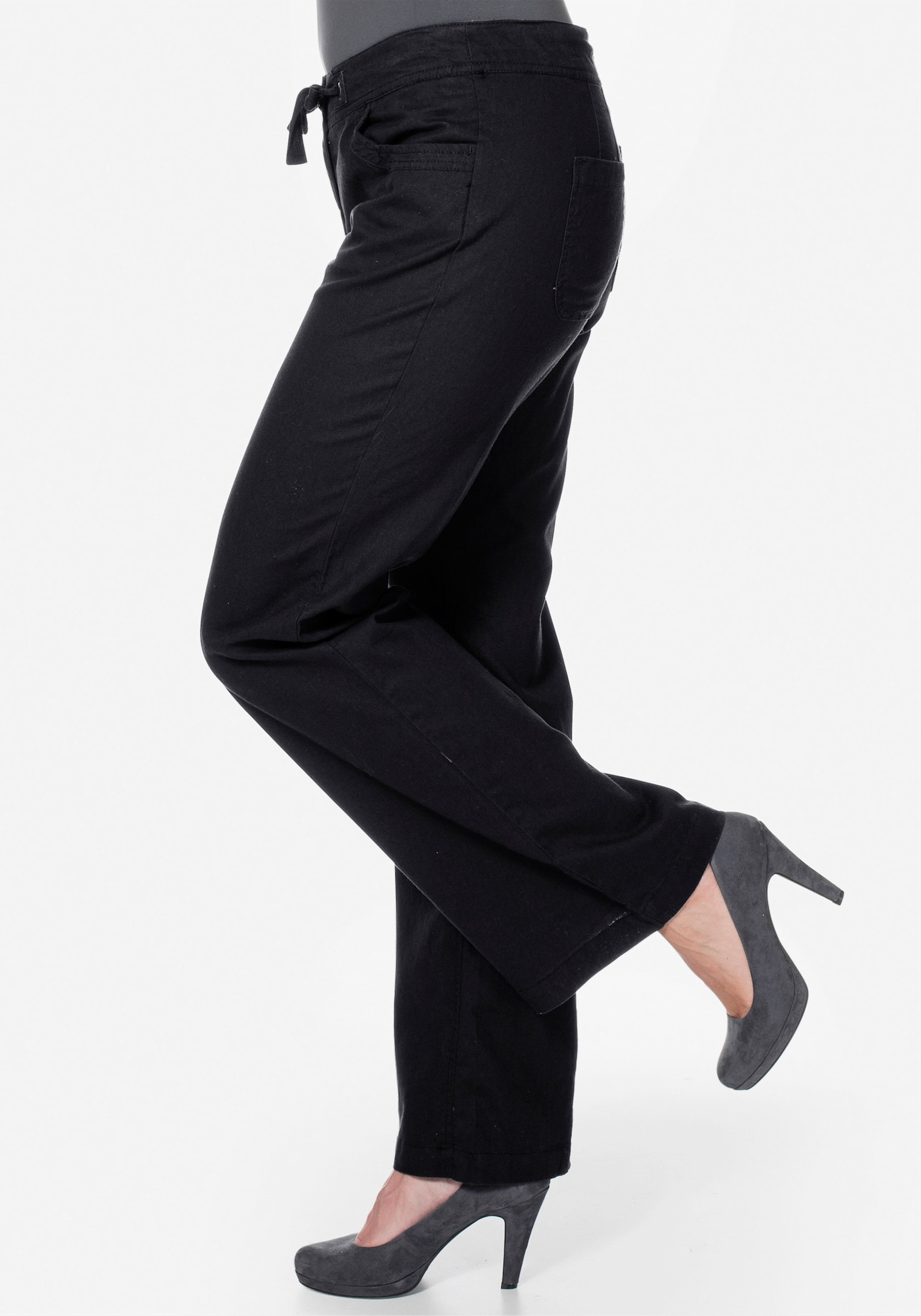 sheego Bootcut broek met linnen - zwart