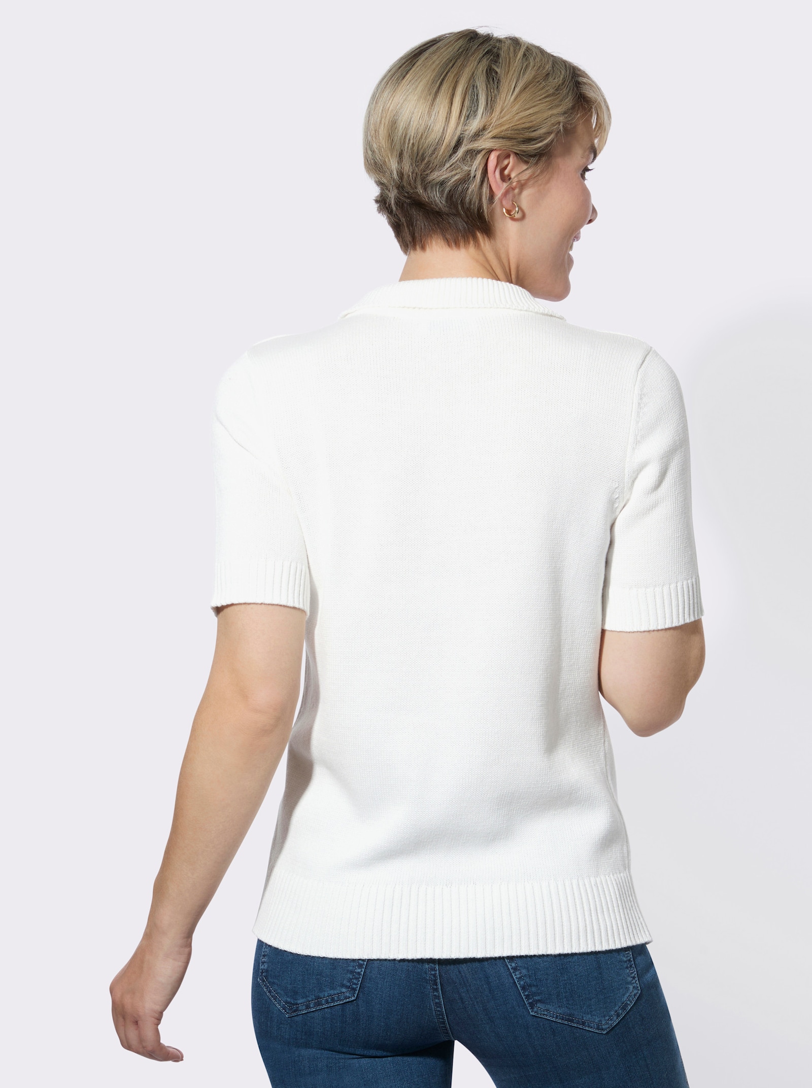 Polopullover mit Rippabschlüssen - ecru