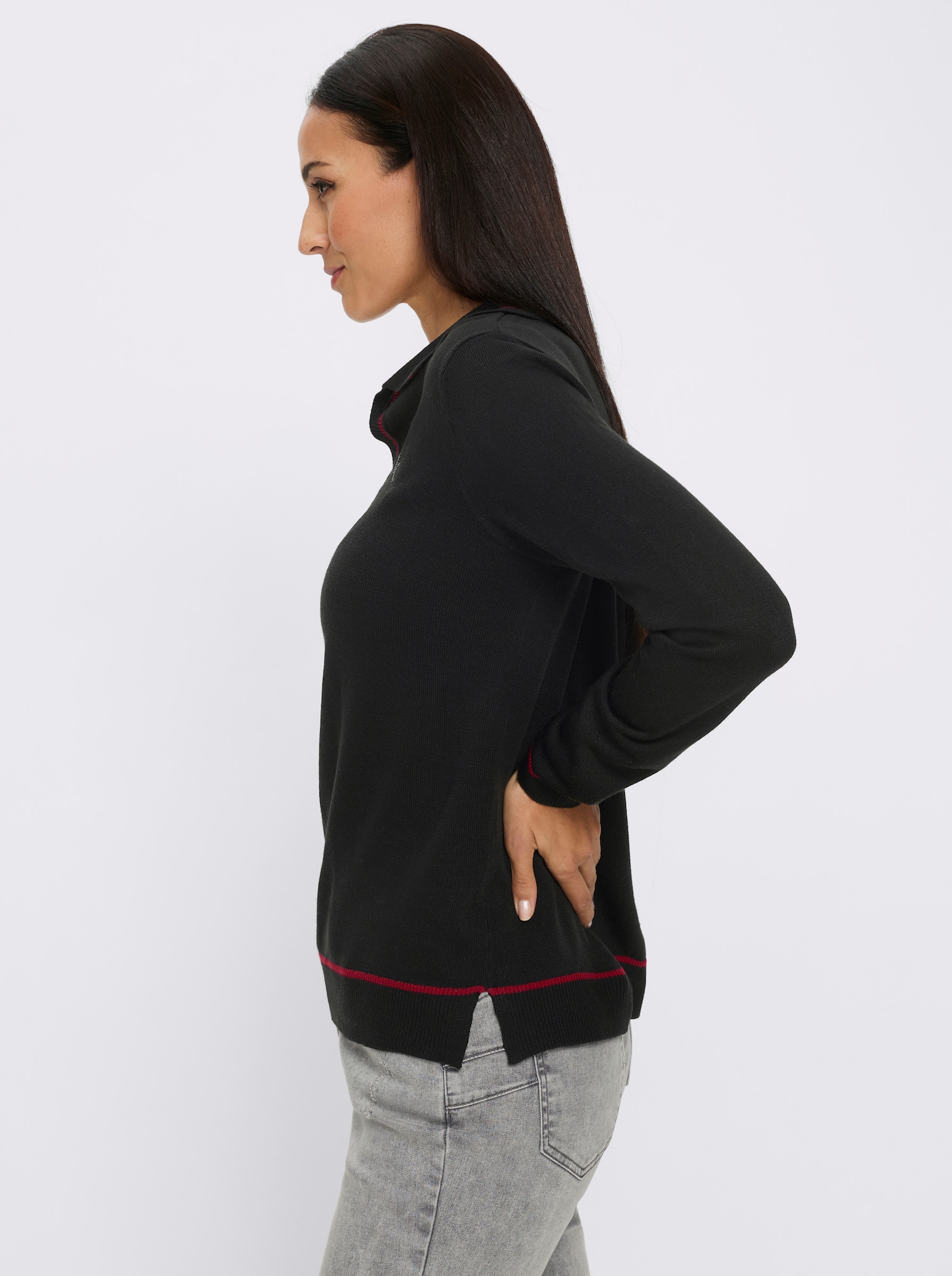 heine Langarm-Pullover mit Saum-Schlitzen - schwarz