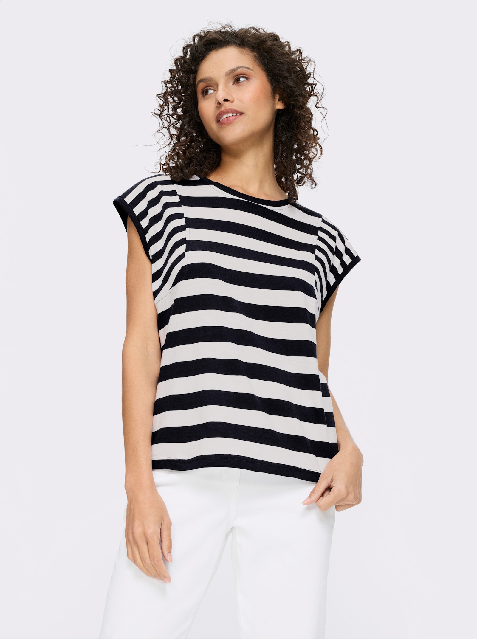 heine T-shirt à rayures en fil flammé - marine-blanc à rayures