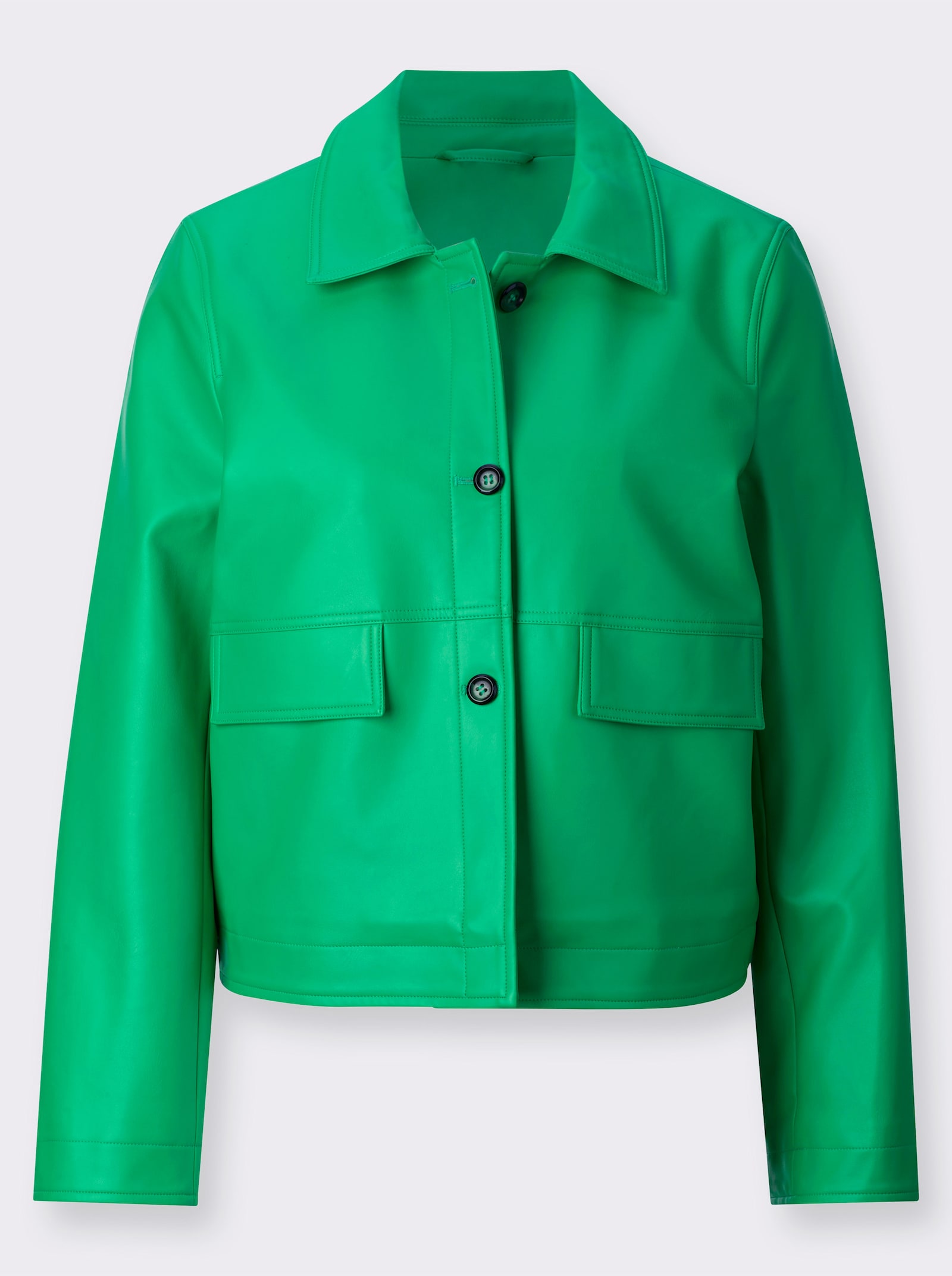 Lederimitatjacke in kurzer, gerader Form - grasgrün