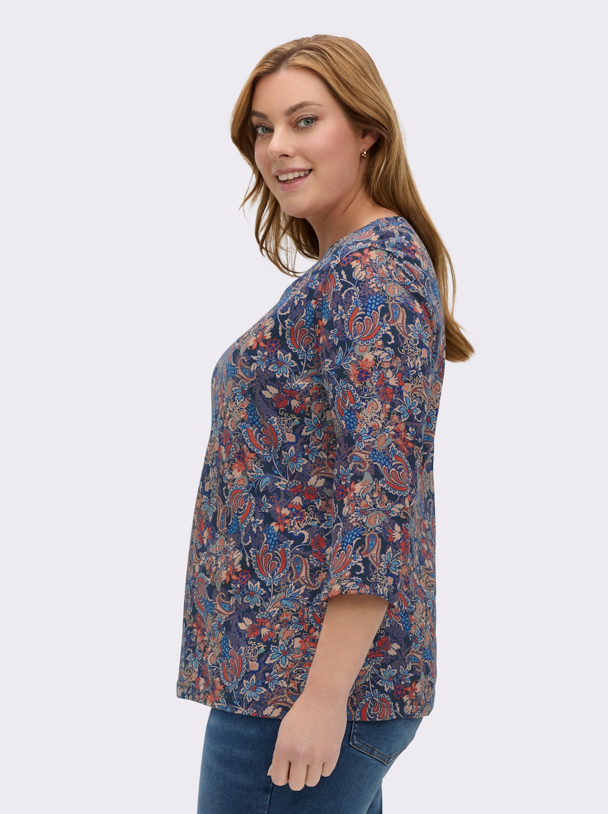 Print-Shirt im Blütenmuster - marine-terra-bedruckt