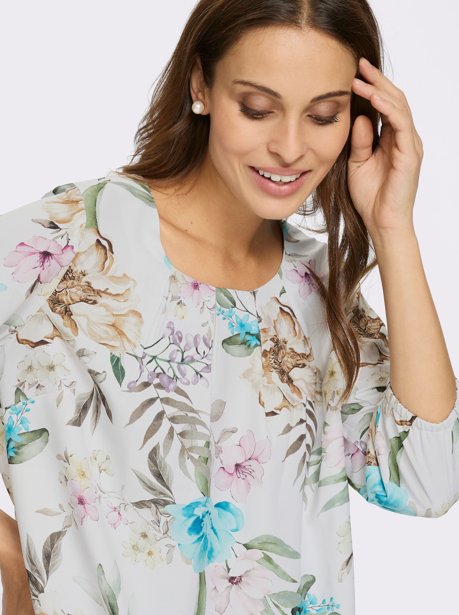 Druckbluse - ecru-rosé-bedruckt