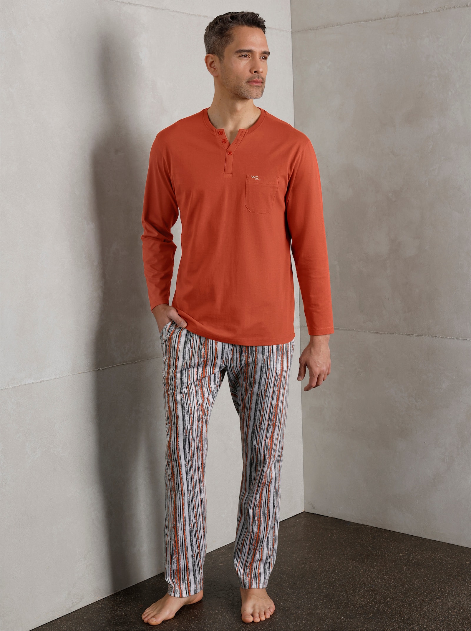 wäschepur men Broek, lang - lichtgrijs/roestrood bedrukt