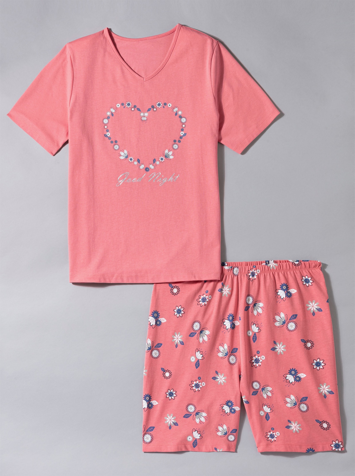 Kortärmad pyjamas - flamingo, med tryck