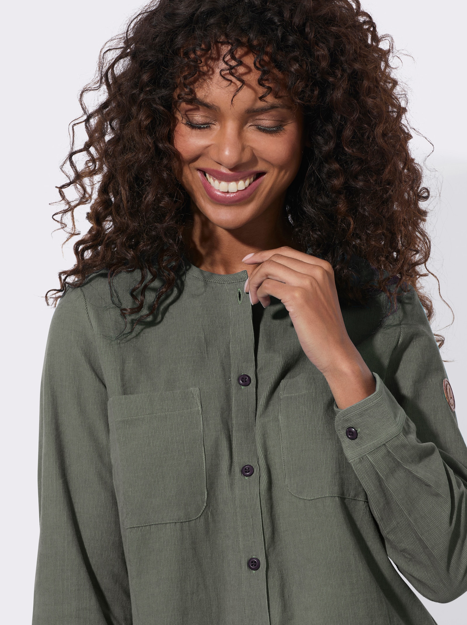 Langarmbluse in Cord-Qualität - khaki