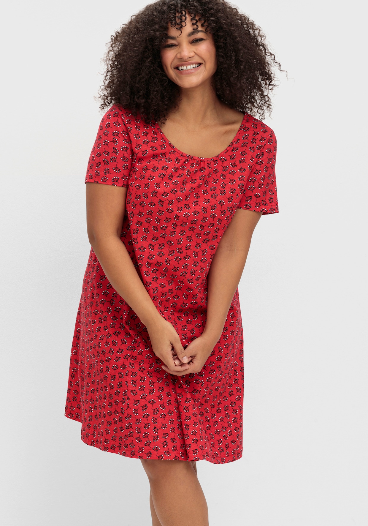 Jerseykleid - erdbeere-ecru-bedruckt