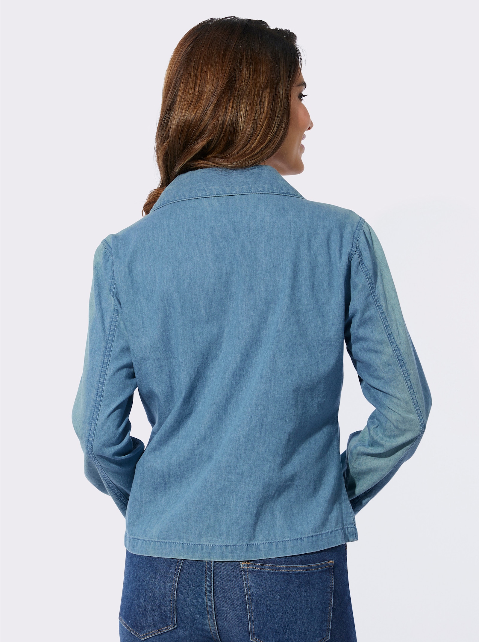 Jeansblazer met sjaalkraag - blue-bleached