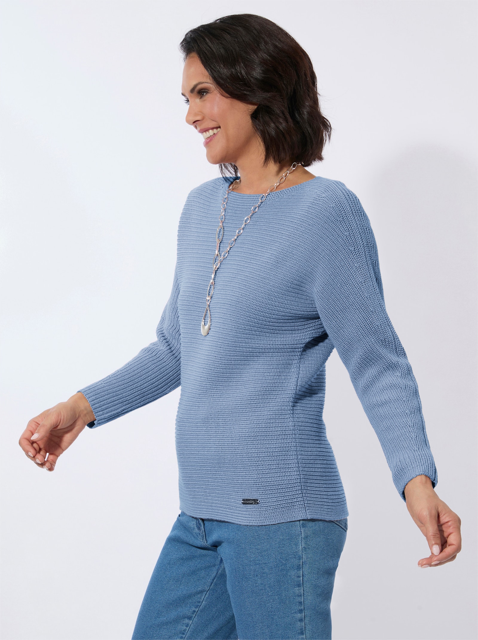 Langarm-Pullover mit U-Boot-Ausschnitt - bleu