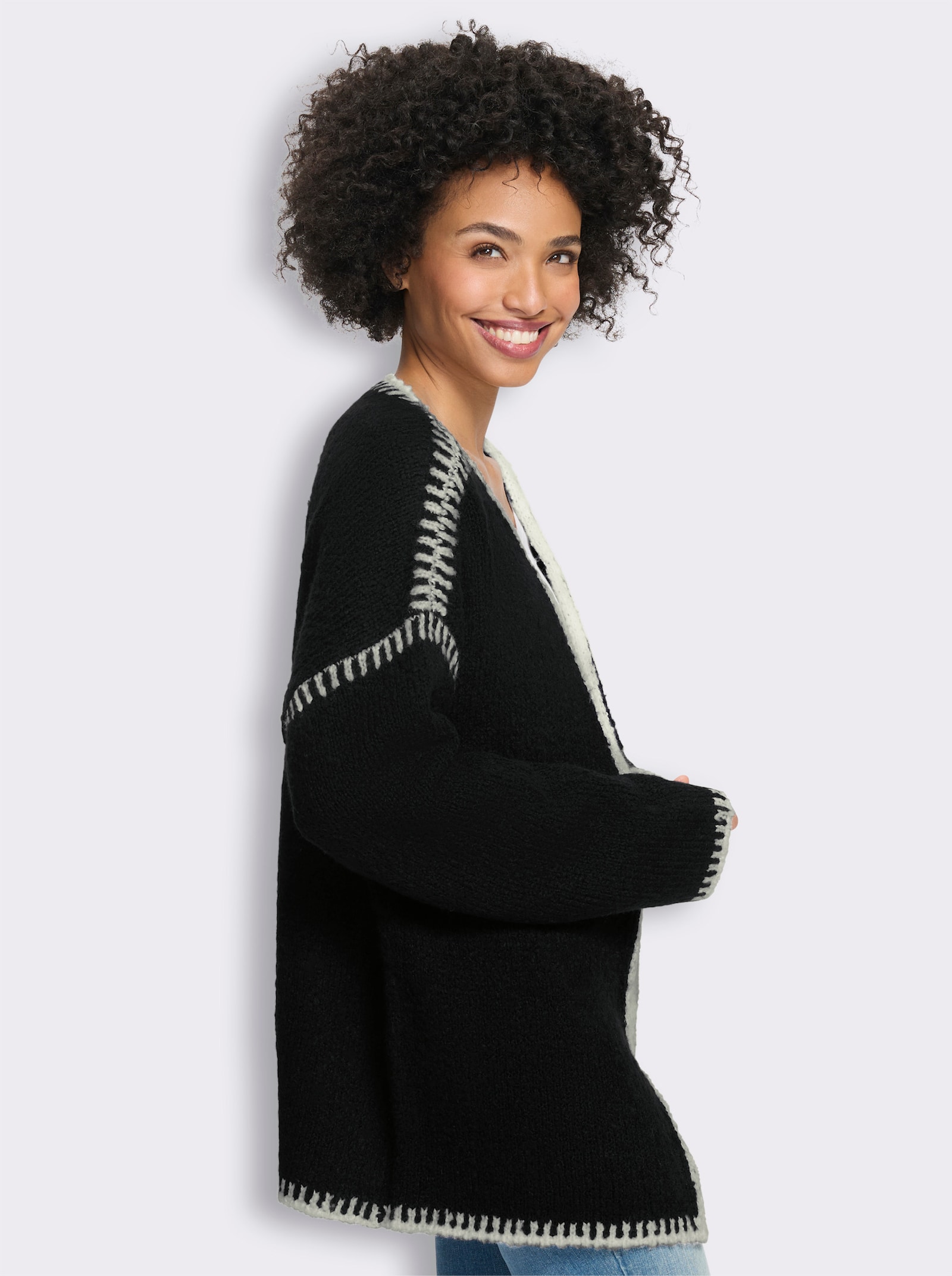 heine Strickjacke mit Kontrast-Details - schwarz