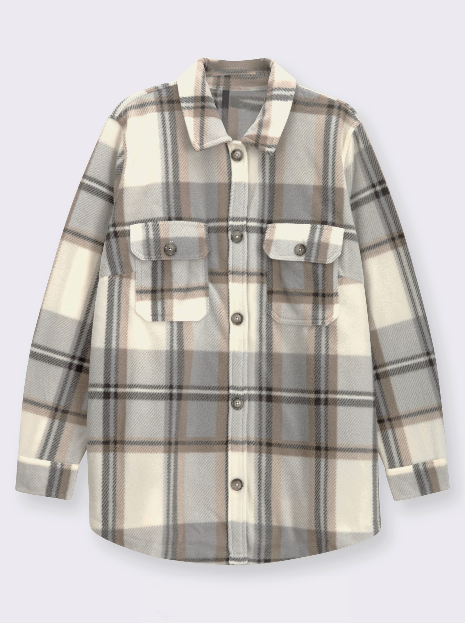 Fleecejacke mit Knöpfen in Horn-Optik - champagner-steingrau-kariert