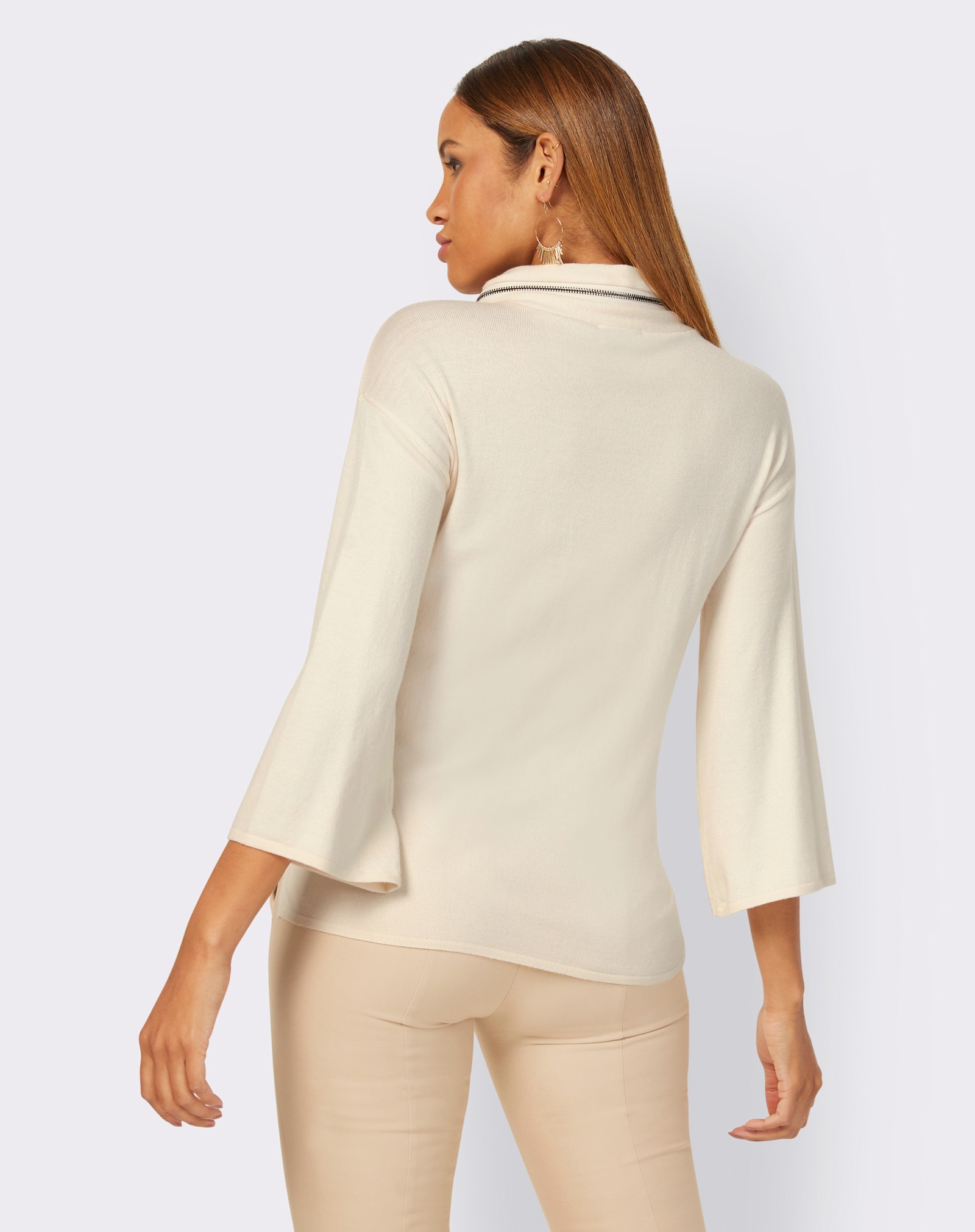 Stehkragenpullover mit Zipper-Detail - champagner