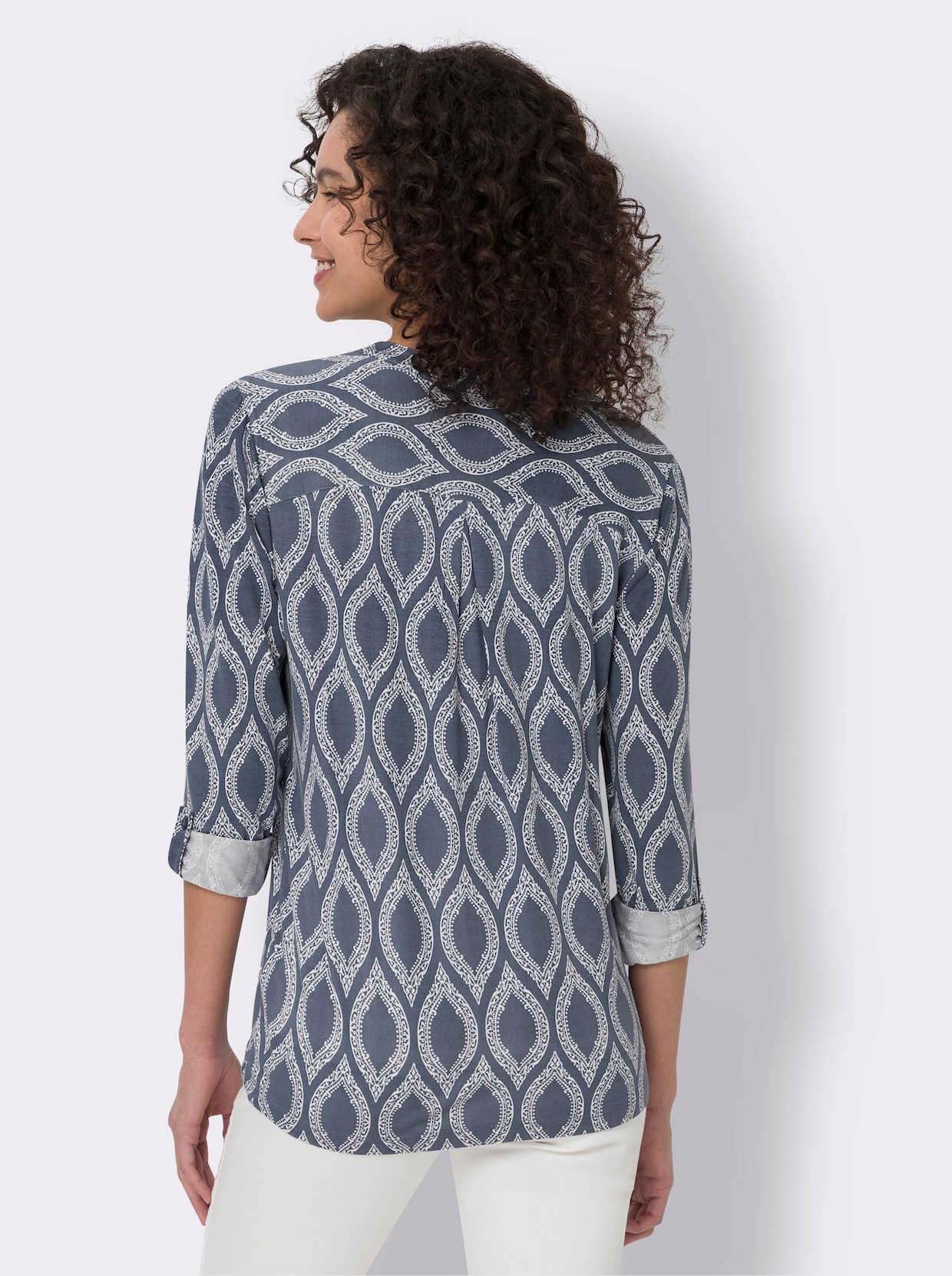 heine Jerseyblouse - rookblauw/ecru bedrukt