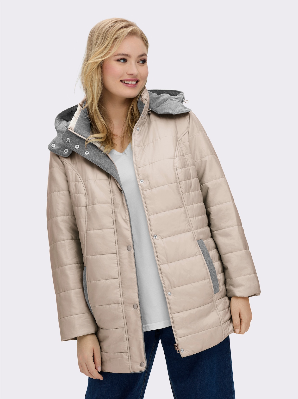 Steppjacke mit abnehmbarer Kapuze - sesam
