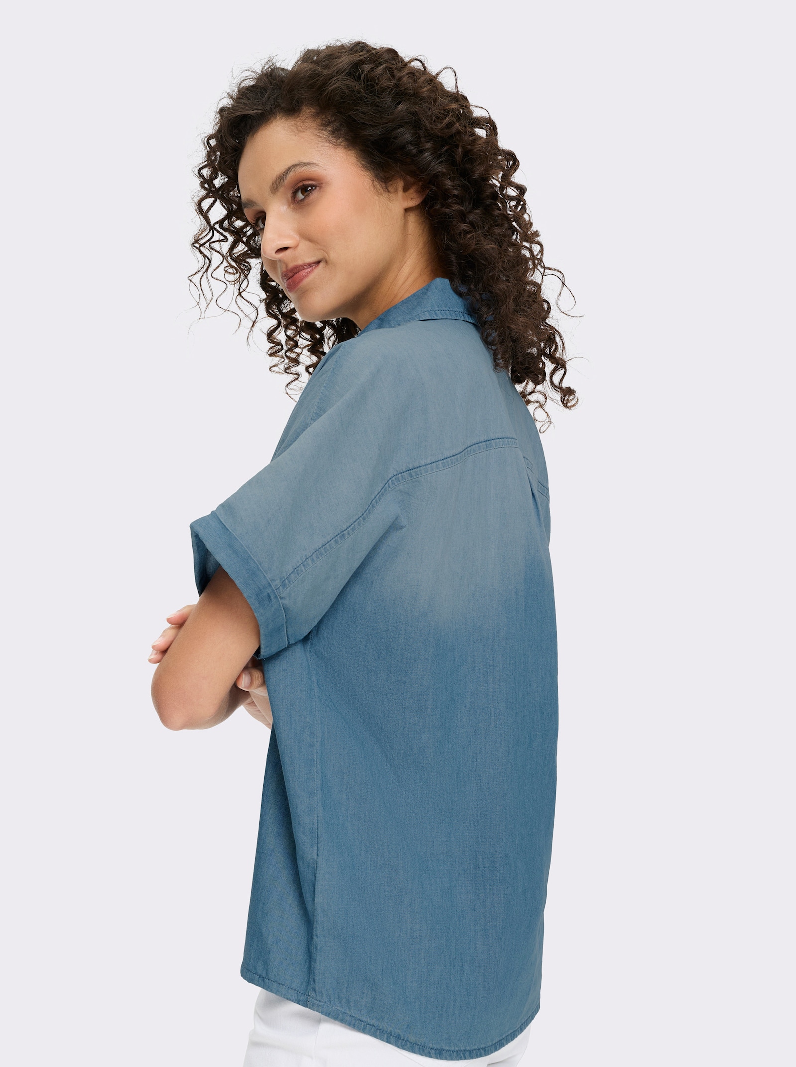 heine Chemisier en jean avec plis au dos - bleu blanchi