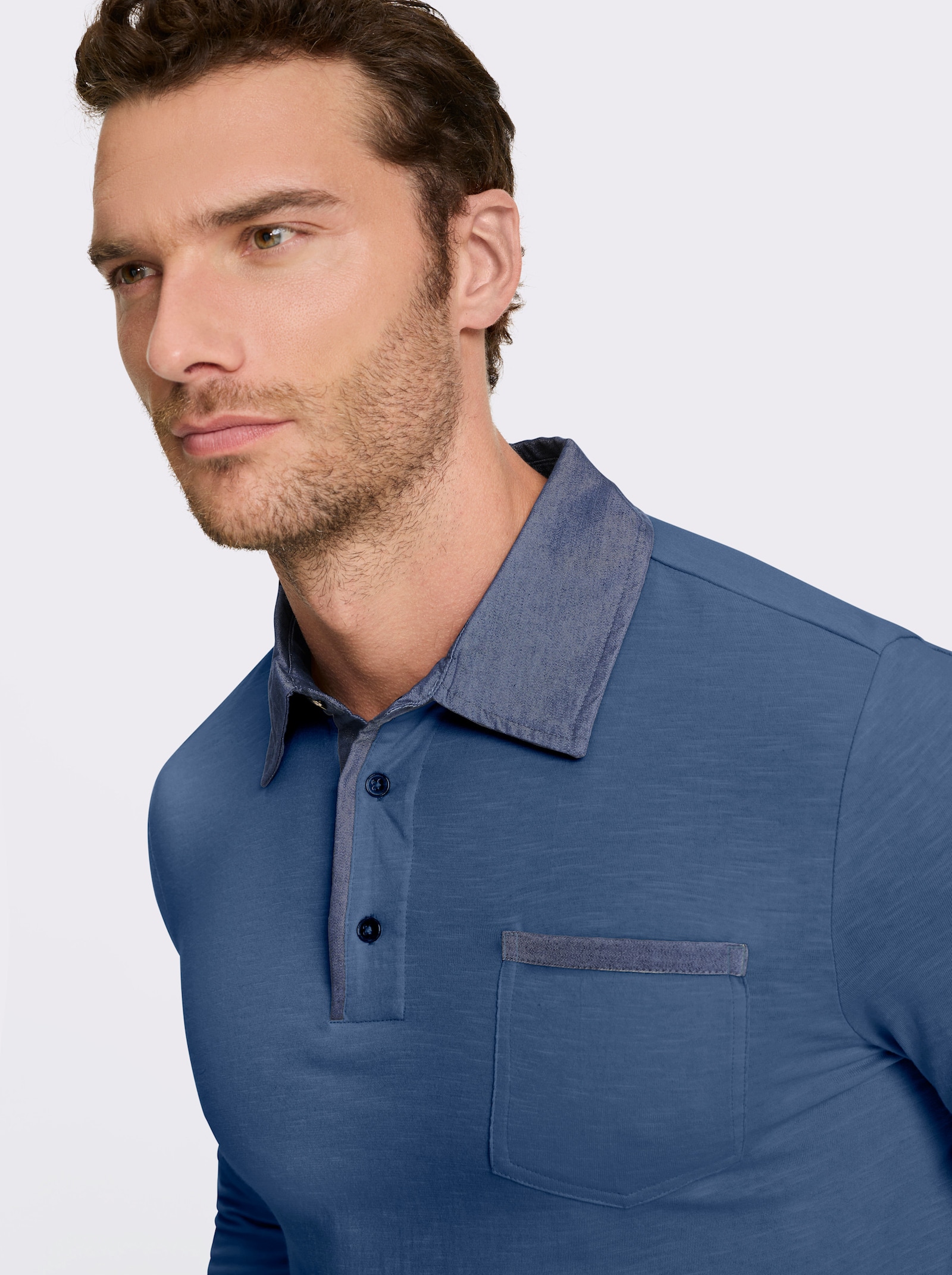 Marco Donati Langarmshirt mit Details in Denim-Optik - jeansblau