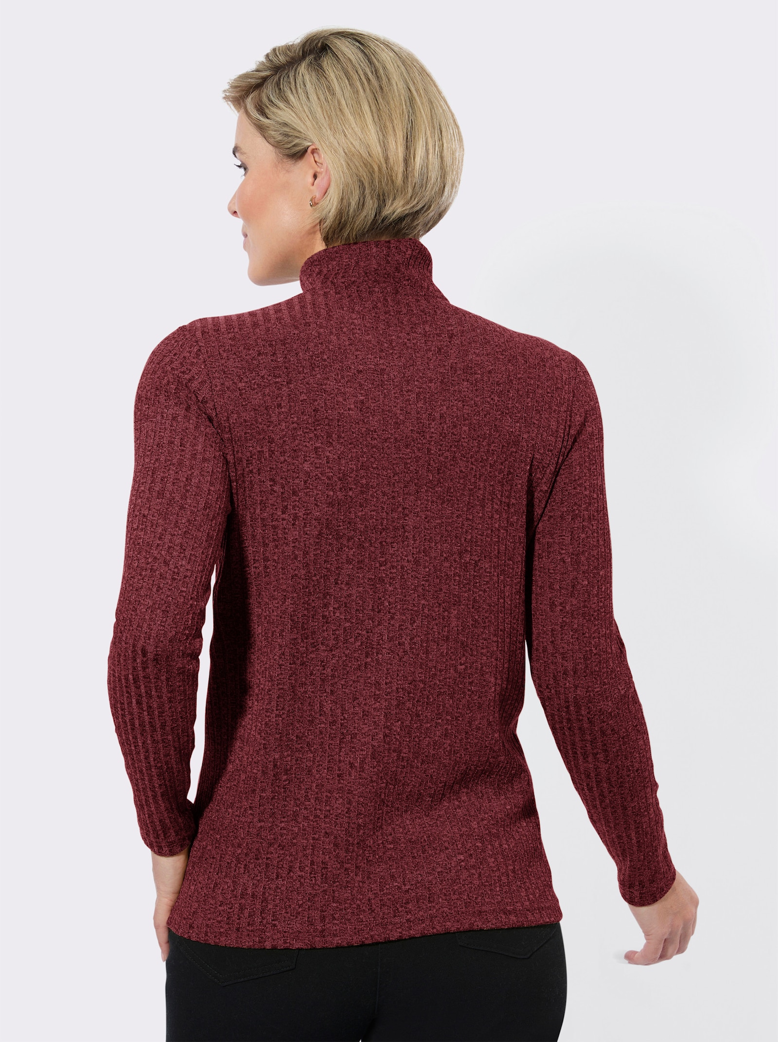 Rippshirt mit Troyerkragen - dunkelrot-meliert